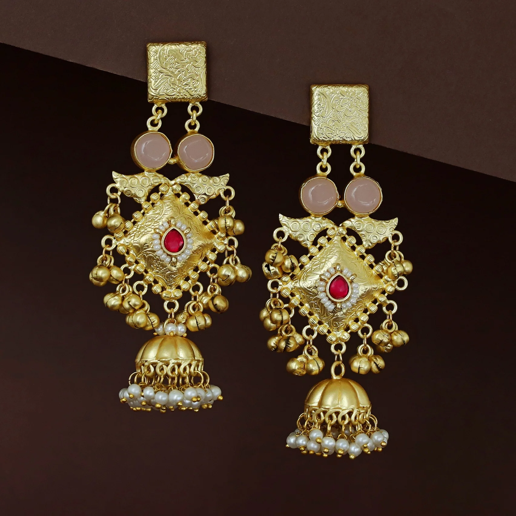 Akshara Golden Ghungroo Kashmiri Long Jhumka - Image 3
