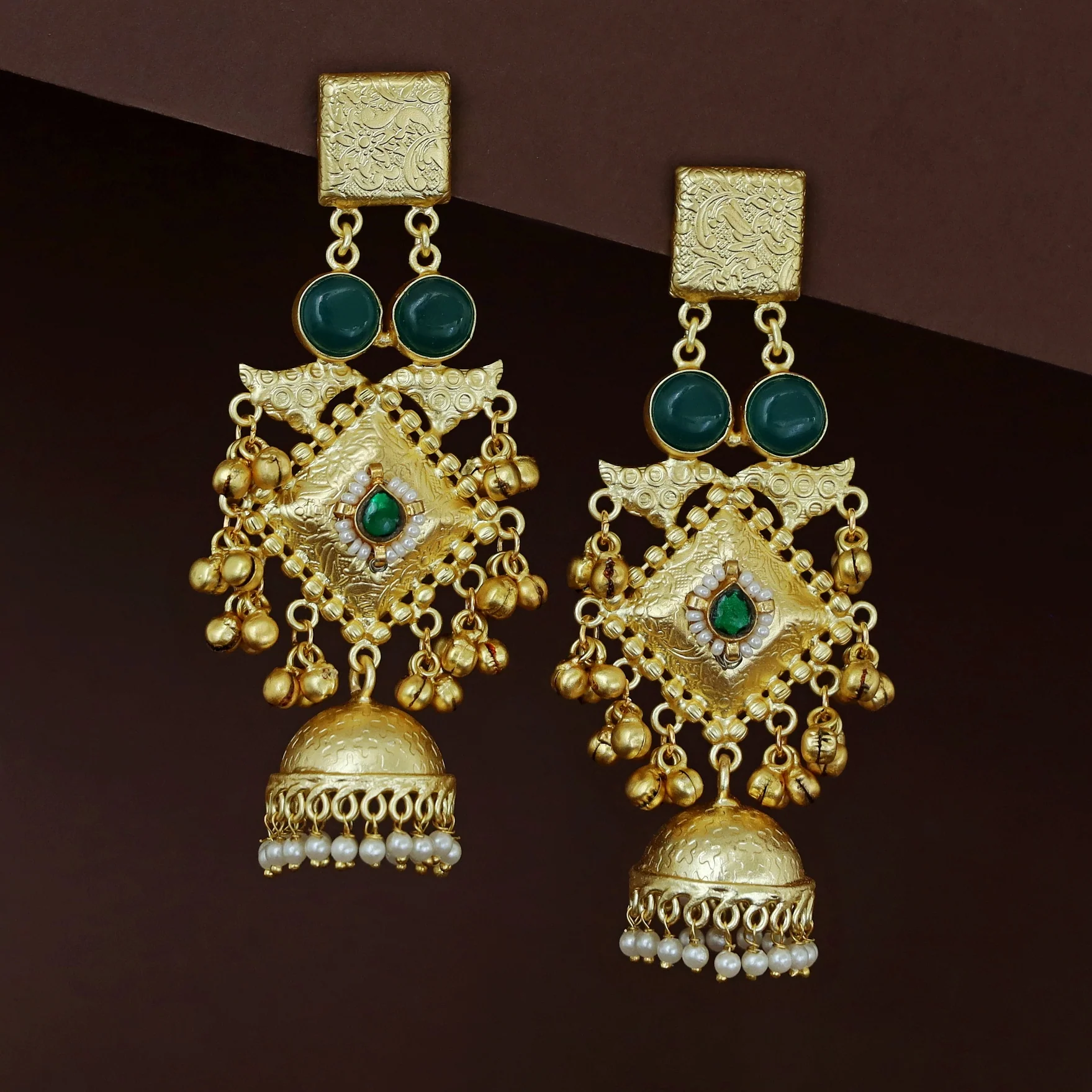 Akshara Golden Ghungroo Kashmiri Long Jhumka - Image 4