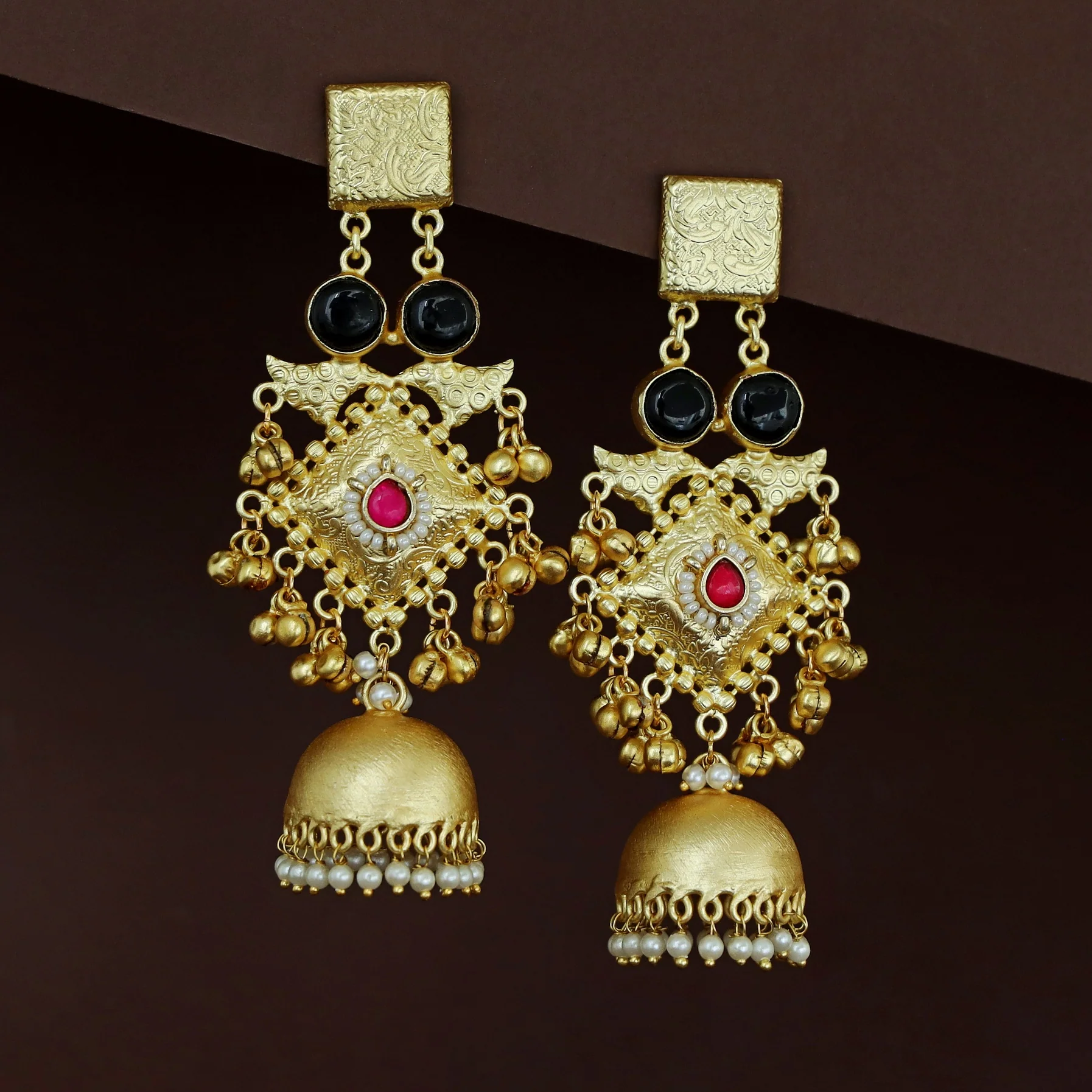 Akshara Golden Ghungroo Kashmiri Long Jhumka - Image 6