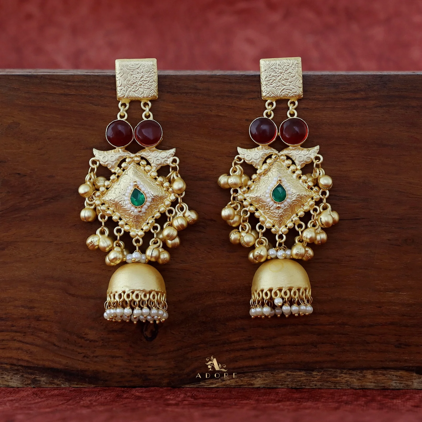Akshara Golden Ghungroo Kashmiri Long Jhumka - Image 7