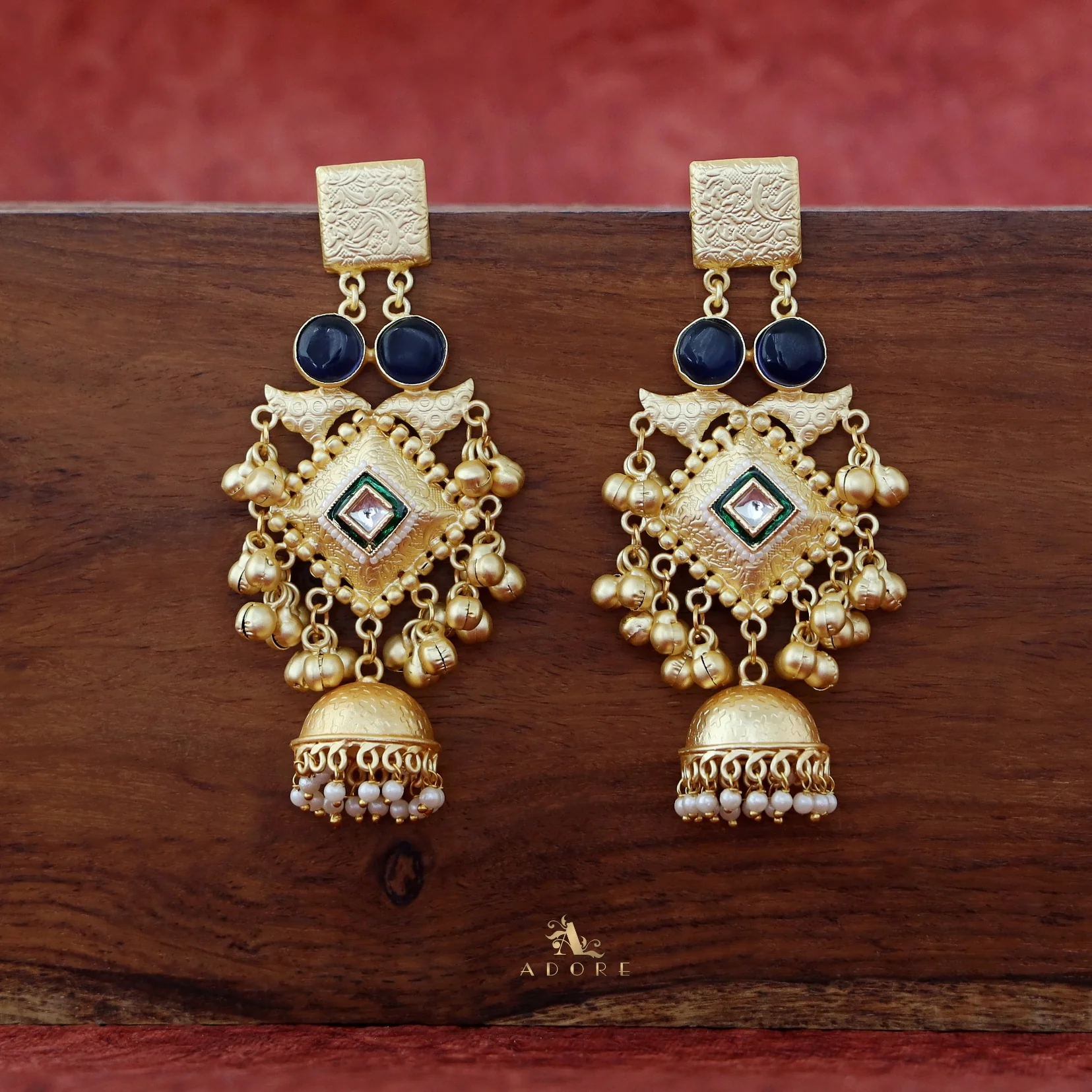 Akshara Golden Ghungroo Kashmiri Long Jhumka - Image 9