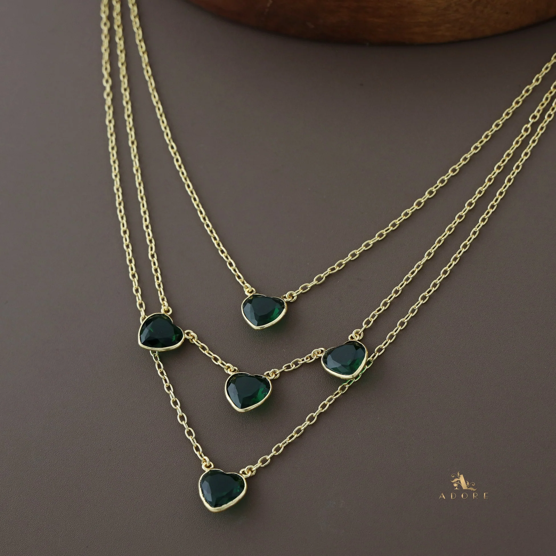 Akshiti Golden 3 Layered Stone Heart Neckpiece - Image 3