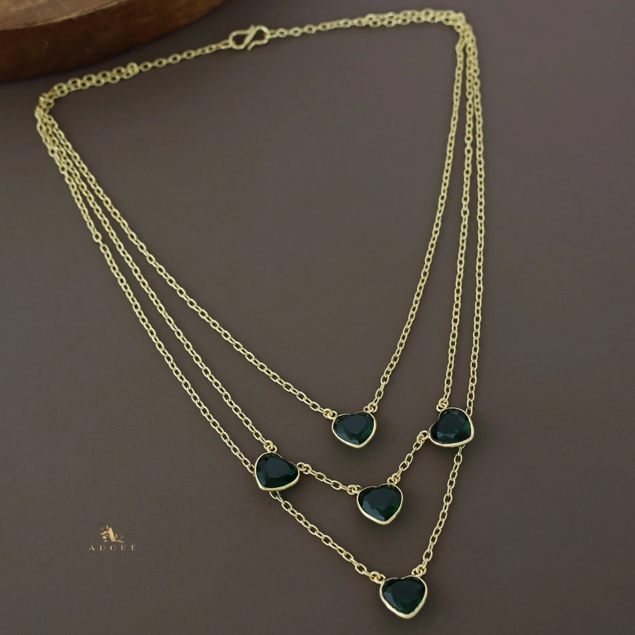 Akshiti Golden 3 Layered Stone Heart Neckpiece - Image 4