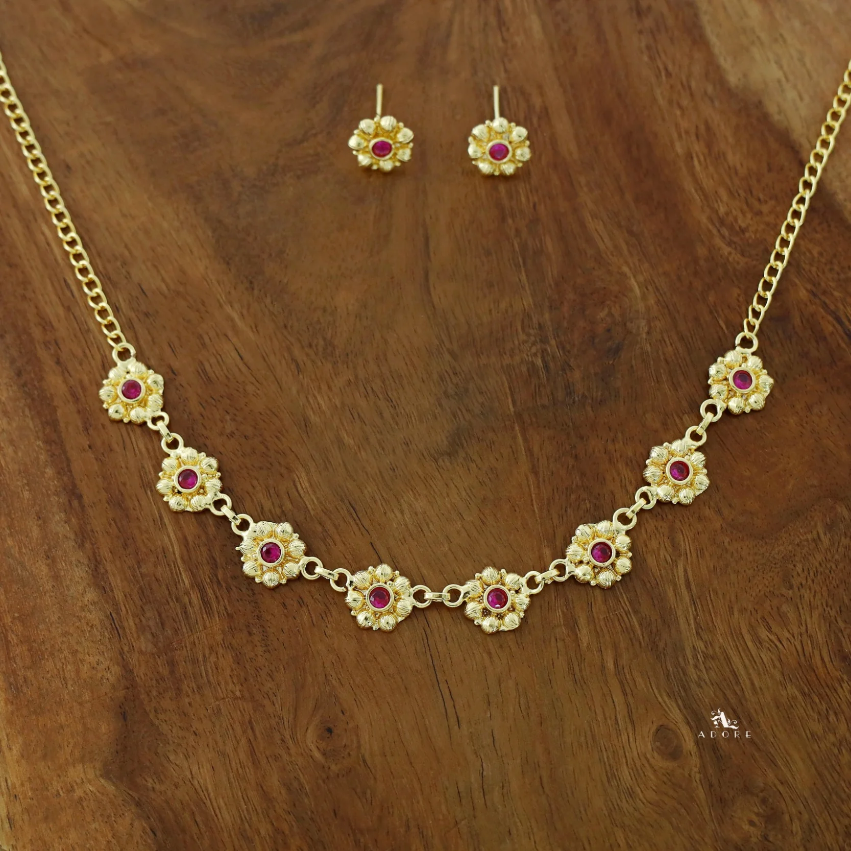 Akshya Golden Flower Glossy Neckpiece With Stud - Image 2
