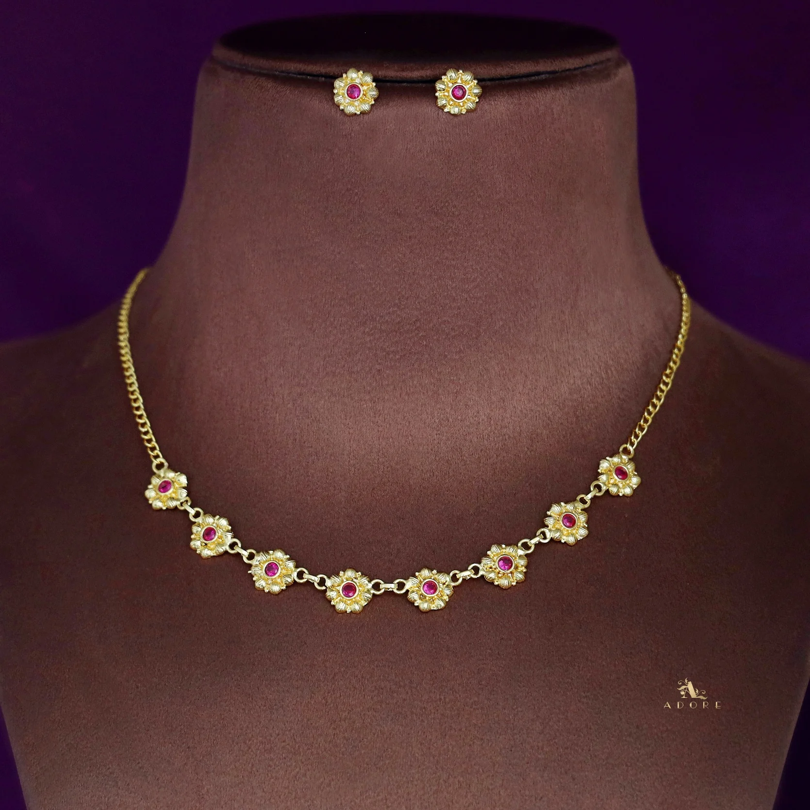 Akshya Golden Flower Glossy Neckpiece With Stud - Image 7
