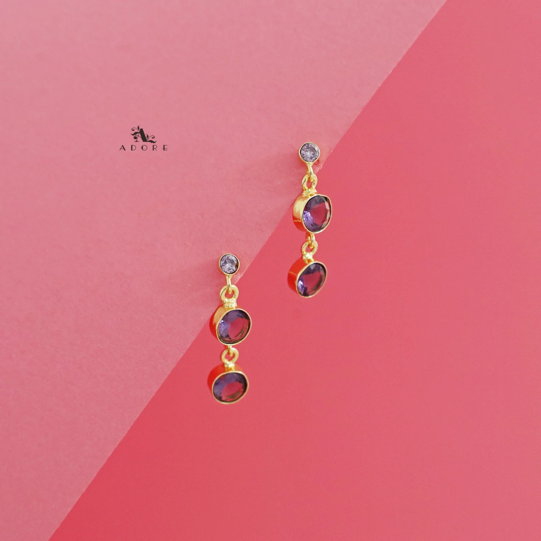 Anasuya Golden Tri Glossy Stone Earring - Image 10
