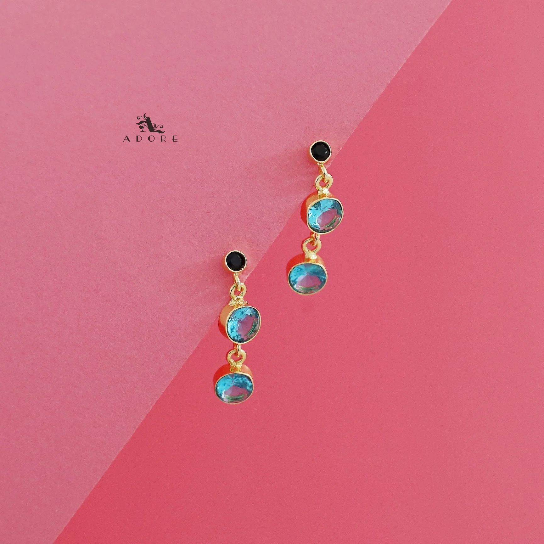 Anasuya Golden Tri Glossy Stone Earring - Image 11
