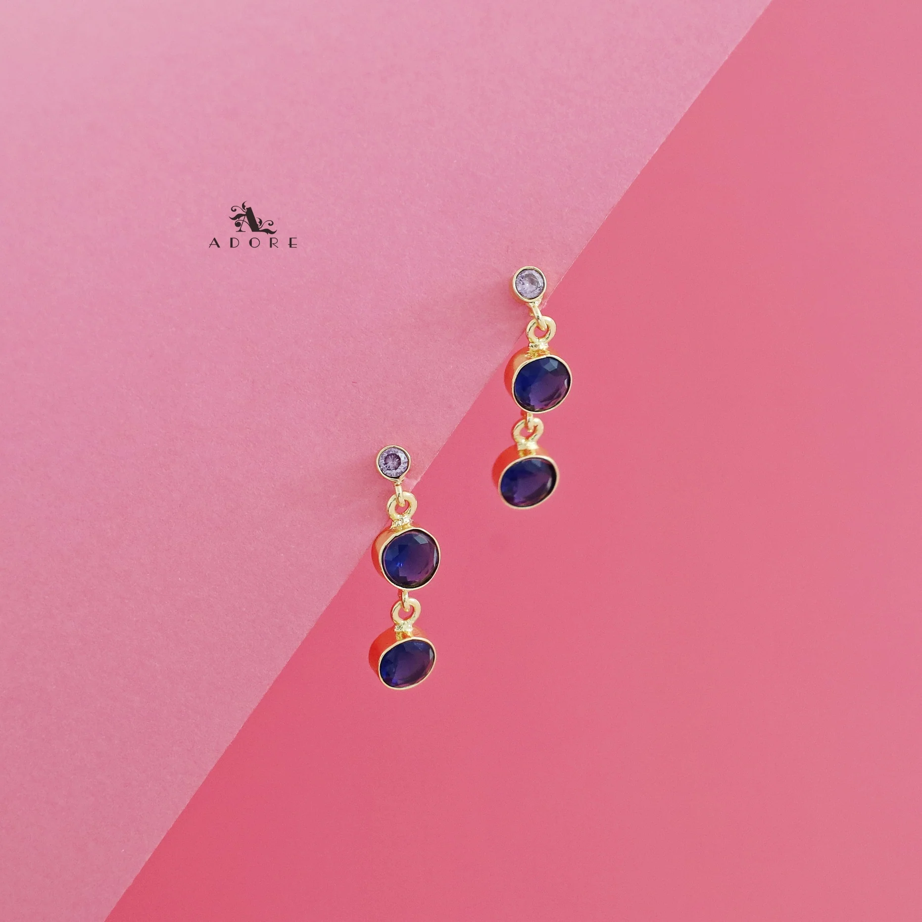 Anasuya Golden Tri Glossy Stone Earring - Image 12