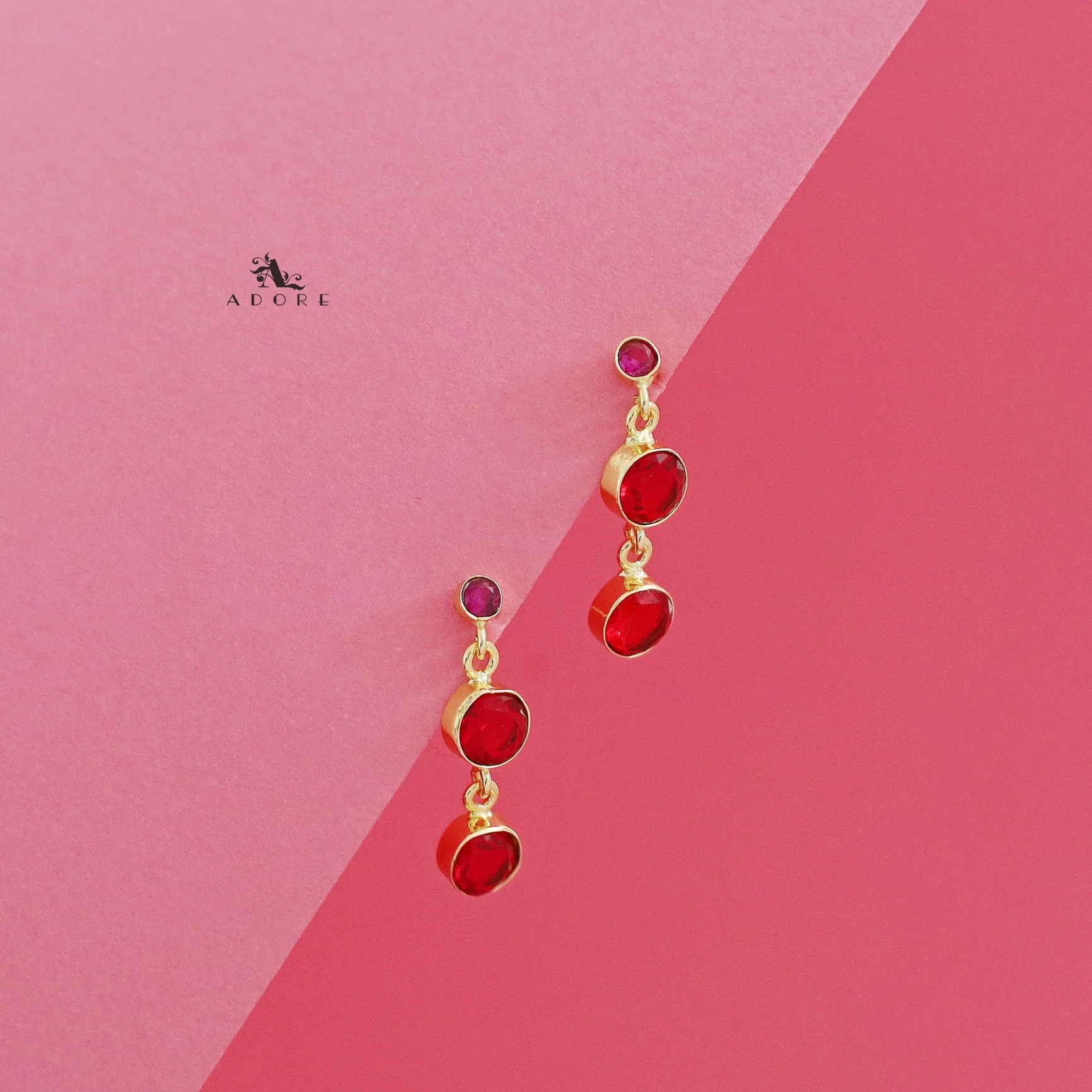 Anasuya Golden Tri Glossy Stone Earring - Image 13