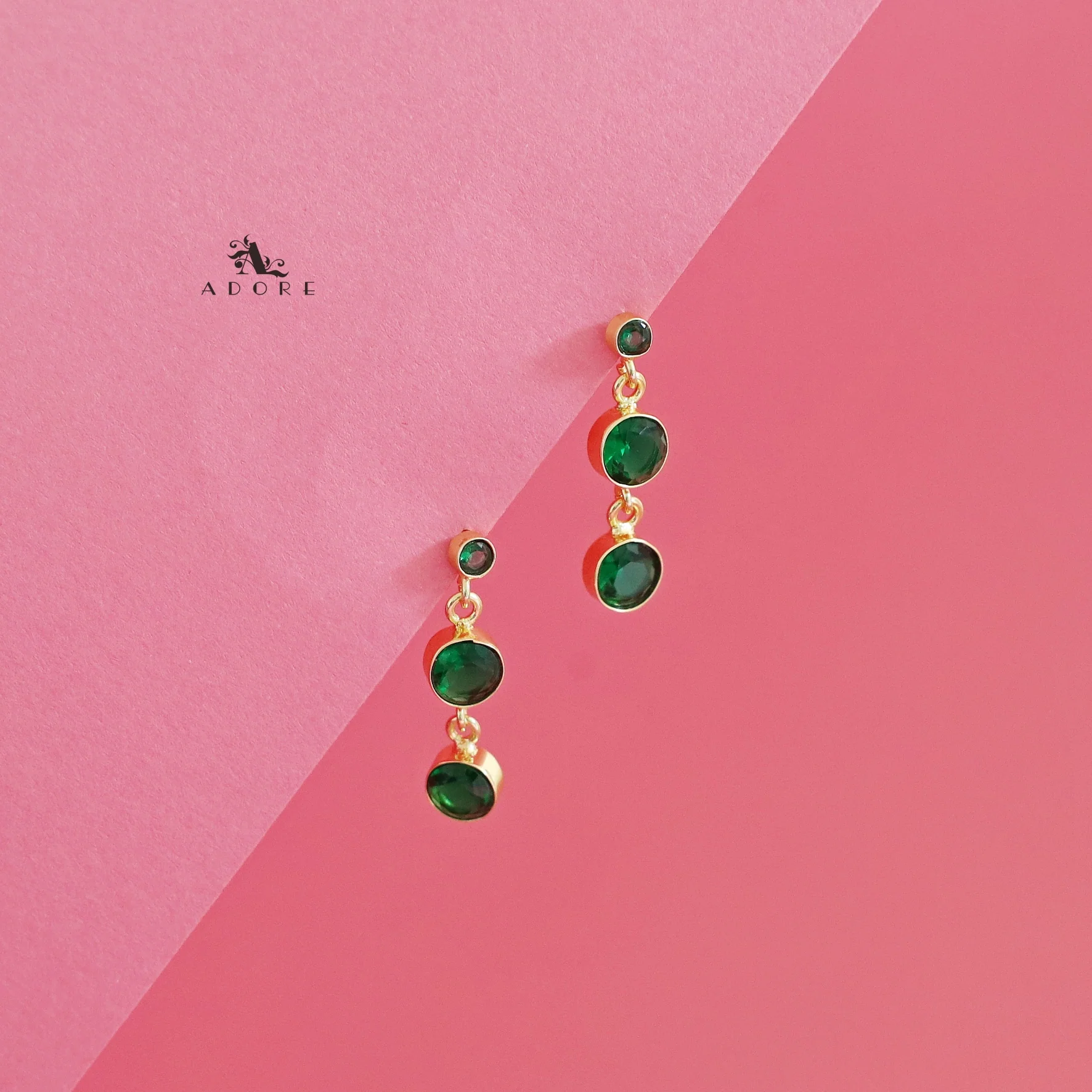 Anasuya Golden Tri Glossy Stone Earring - Image 14