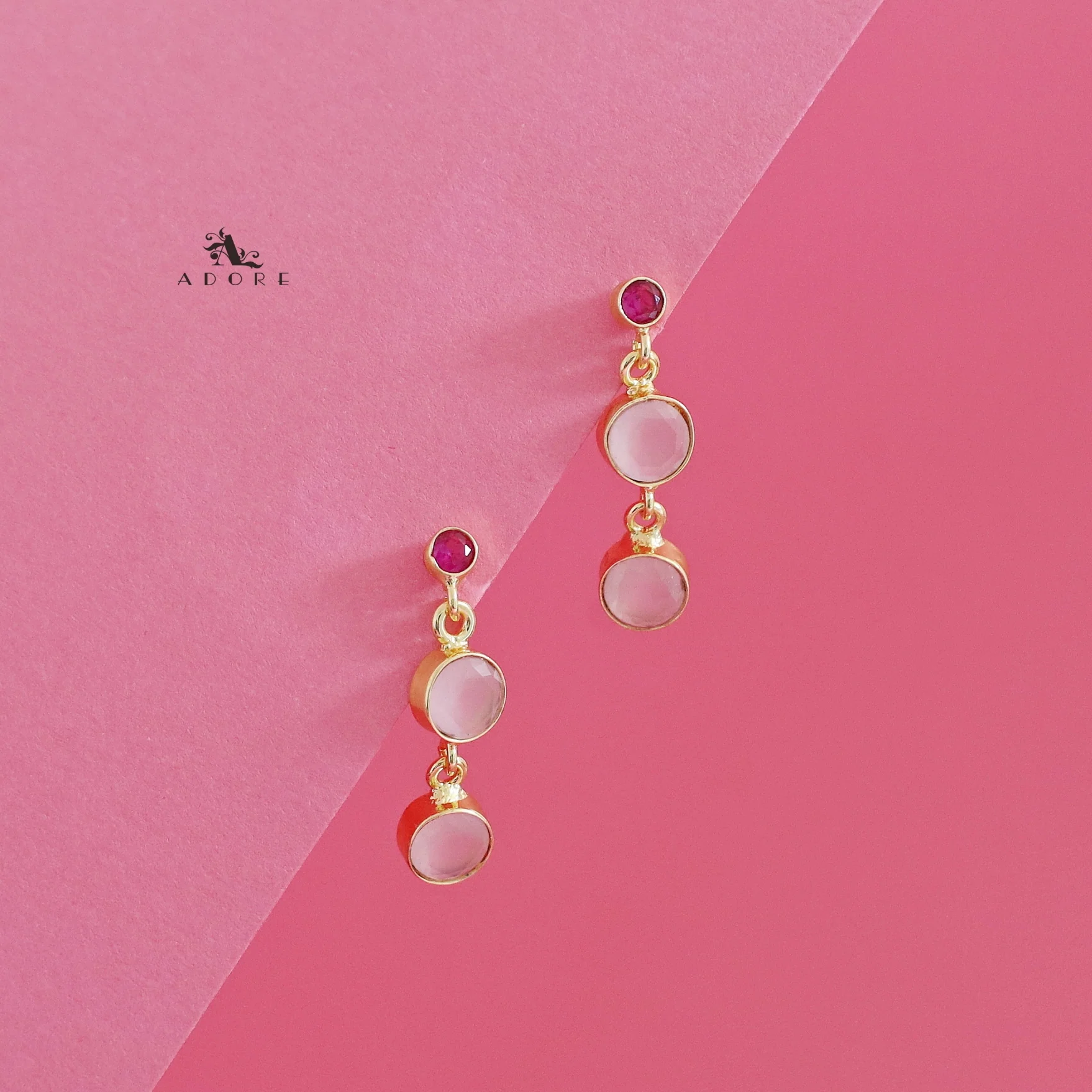 Anasuya Golden Tri Glossy Stone Earring - Image 2