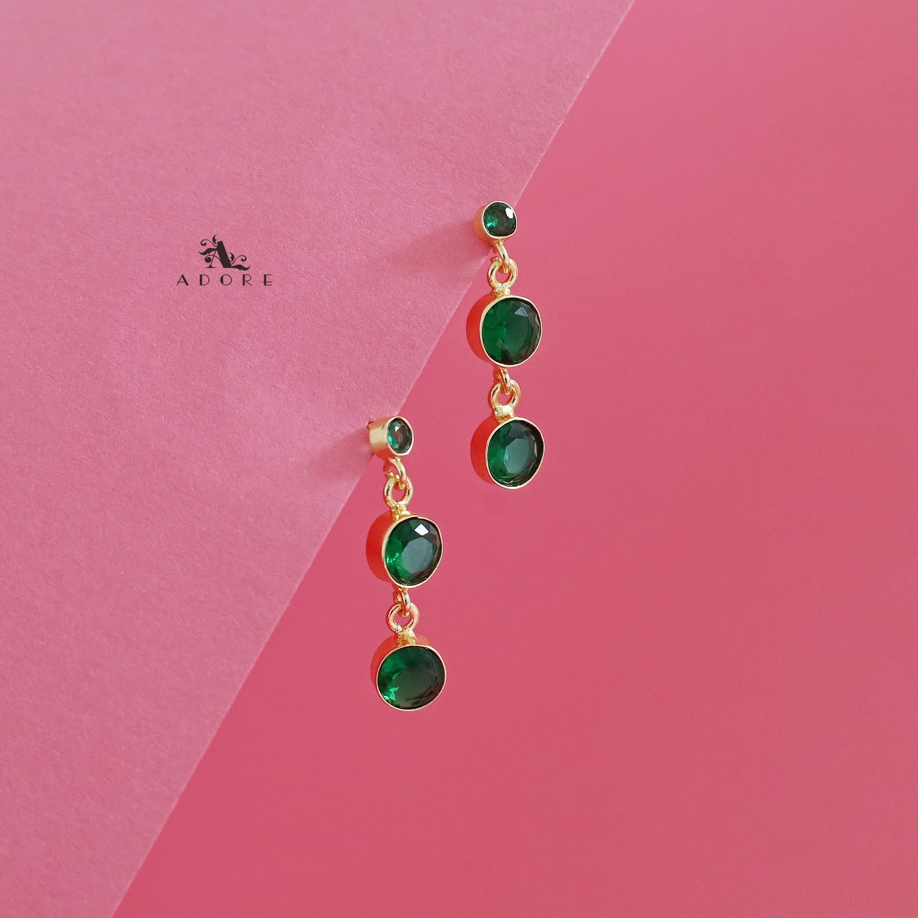 Anasuya Golden Tri Glossy Stone Earring - Image 3