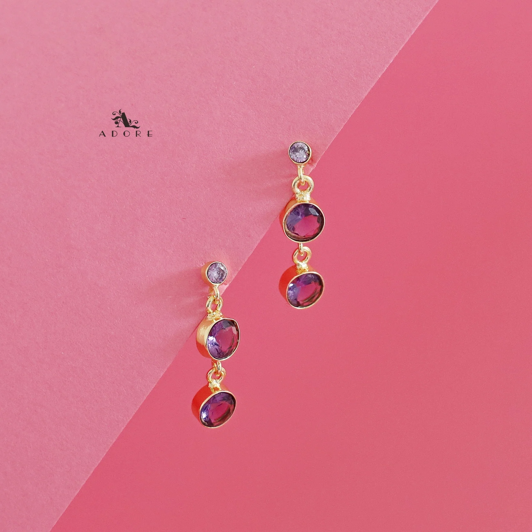 Anasuya Golden Tri Glossy Stone Earring - Image 4