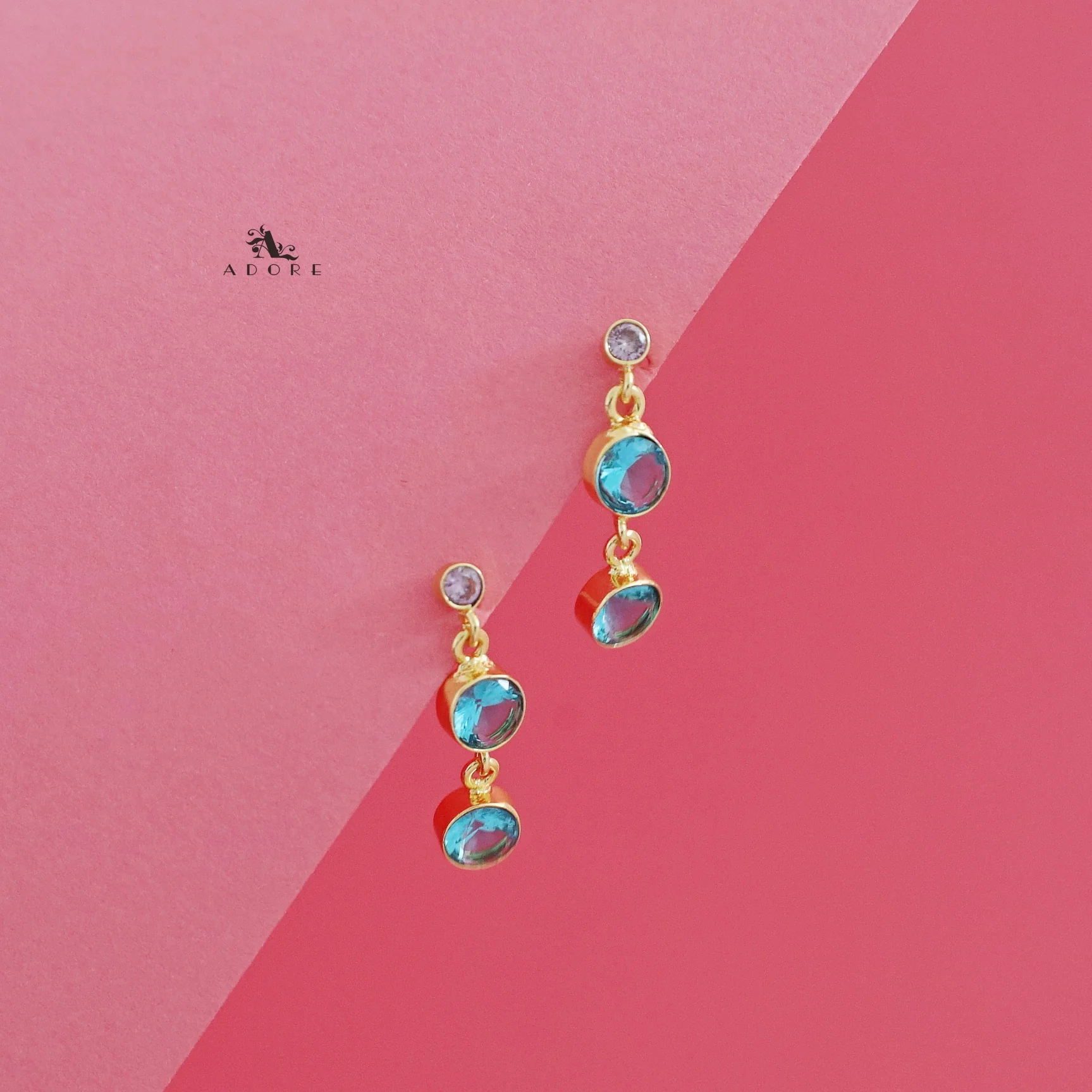 Anasuya Golden Tri Glossy Stone Earring - Image 5