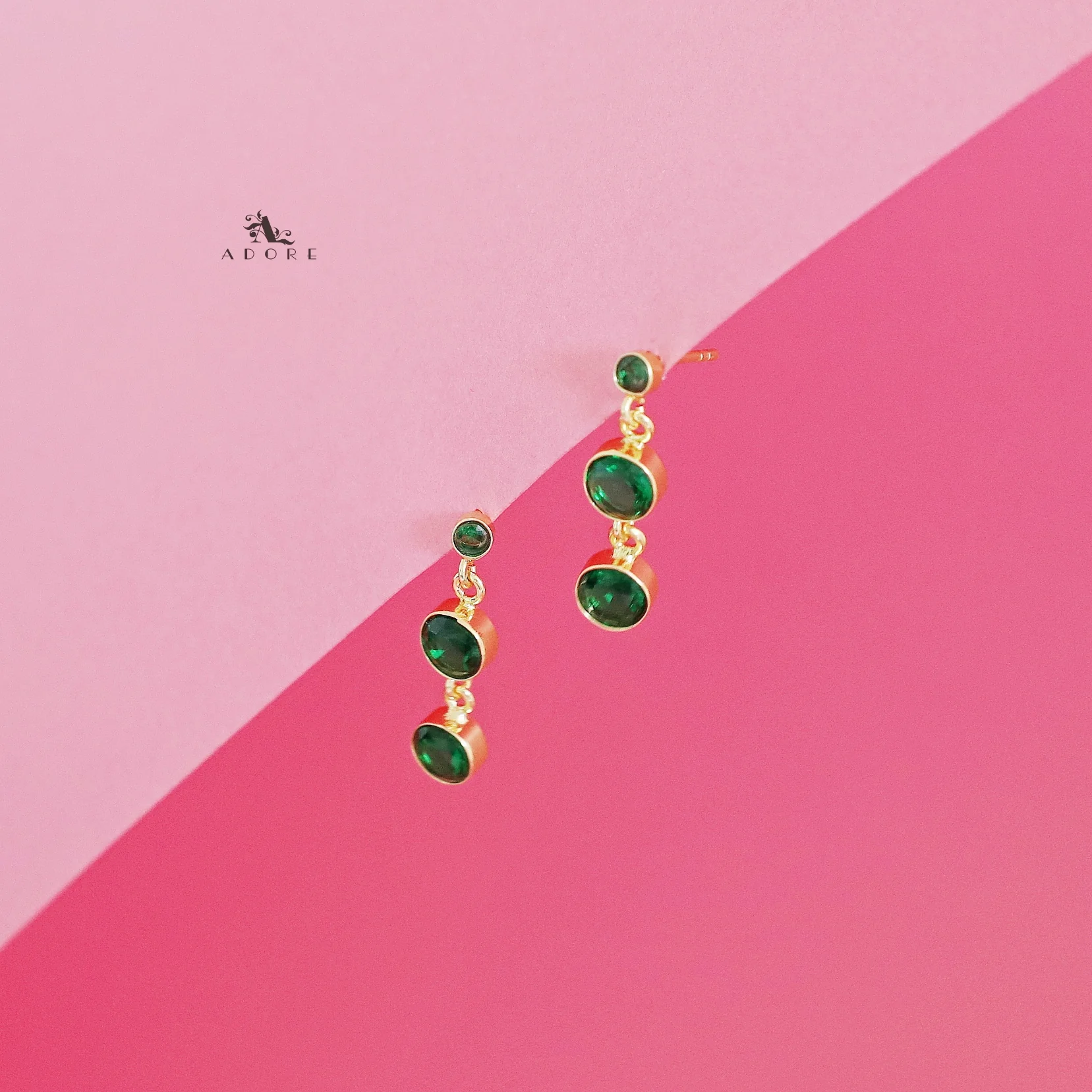 Anasuya Golden Tri Glossy Stone Earring - Image 6