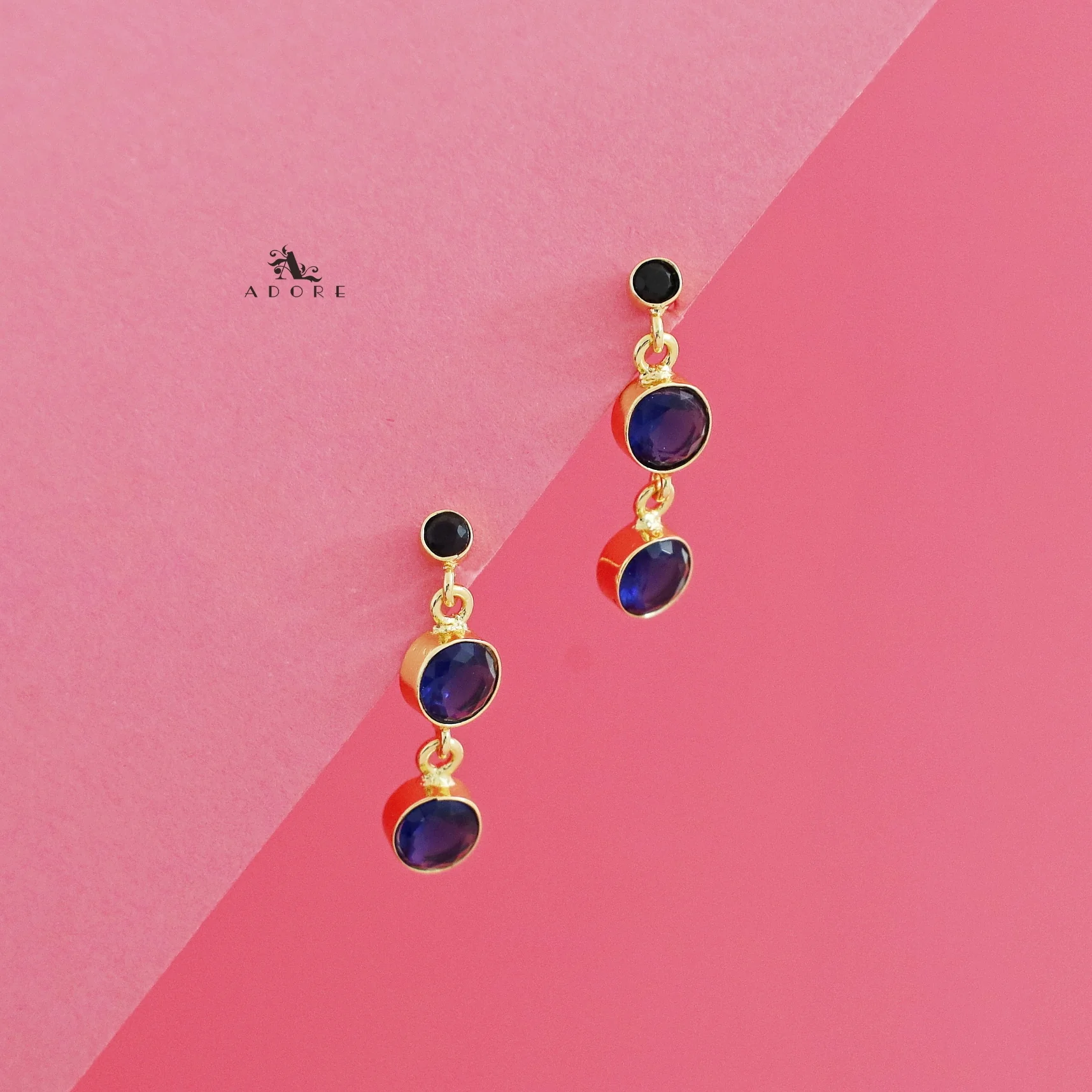 Anasuya Golden Tri Glossy Stone Earring - Image 7