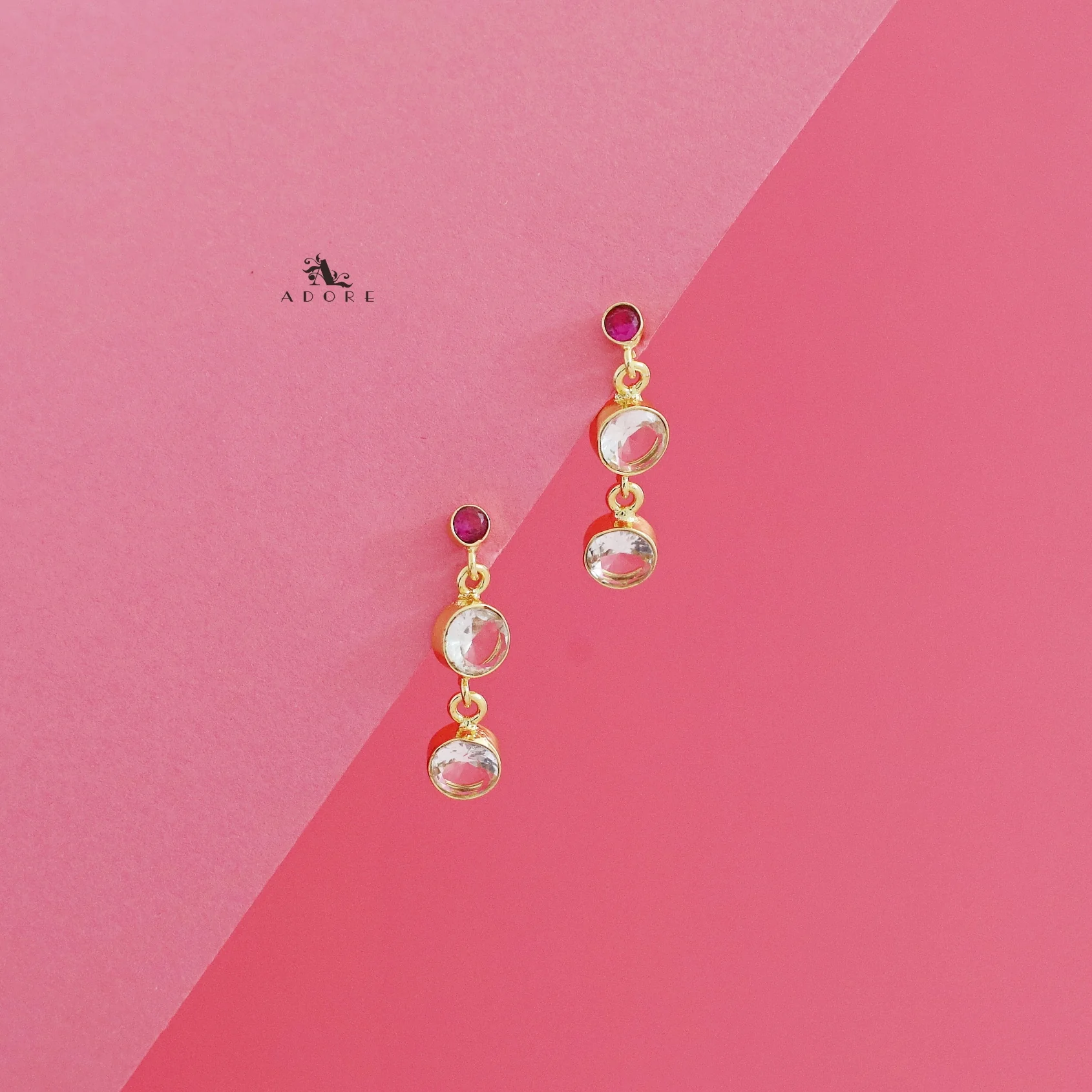 Anasuya Golden Tri Glossy Stone Earring - Image 8