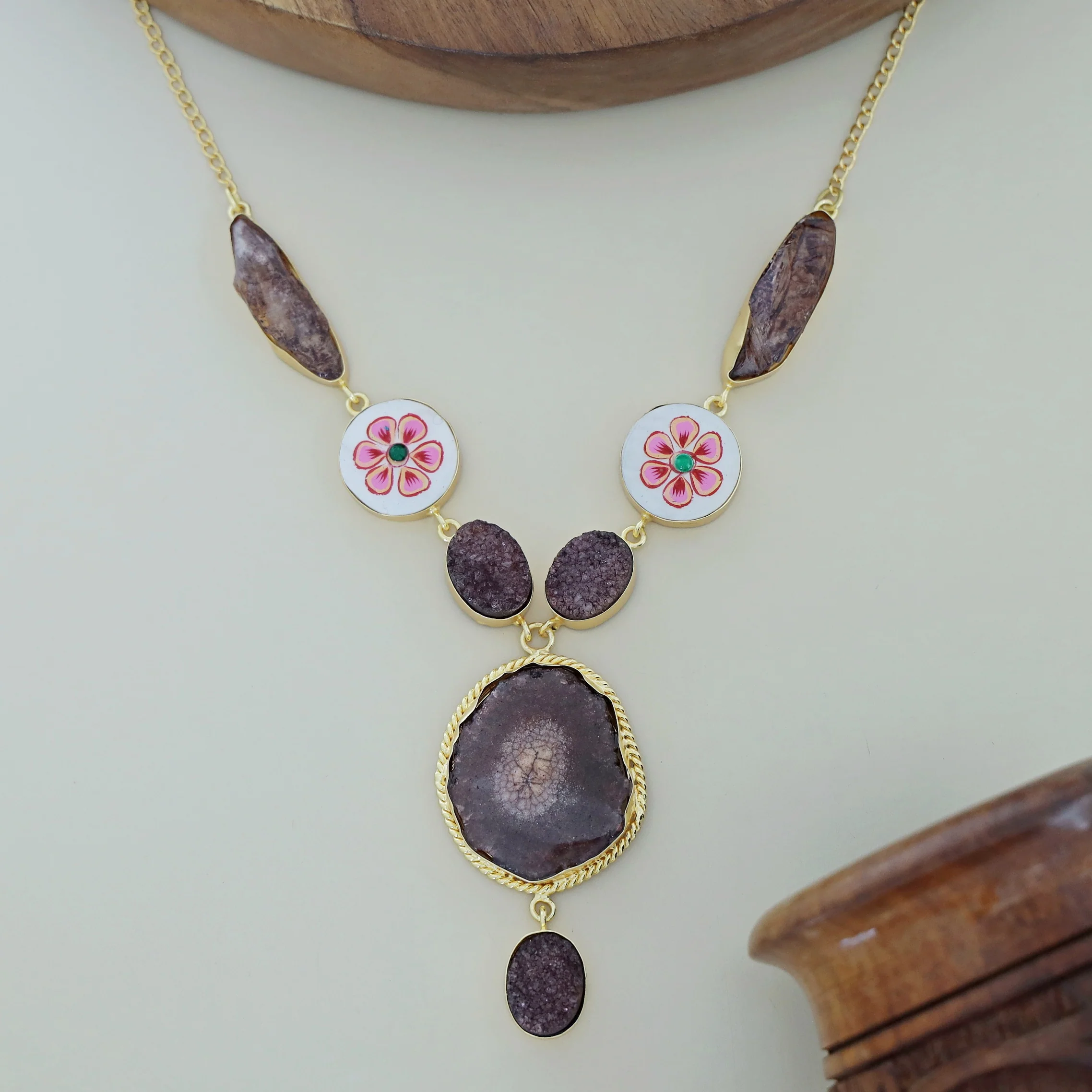 Alara Hand Painted Agate + Druzy + Dyed Stone Neckpiece - Image 6