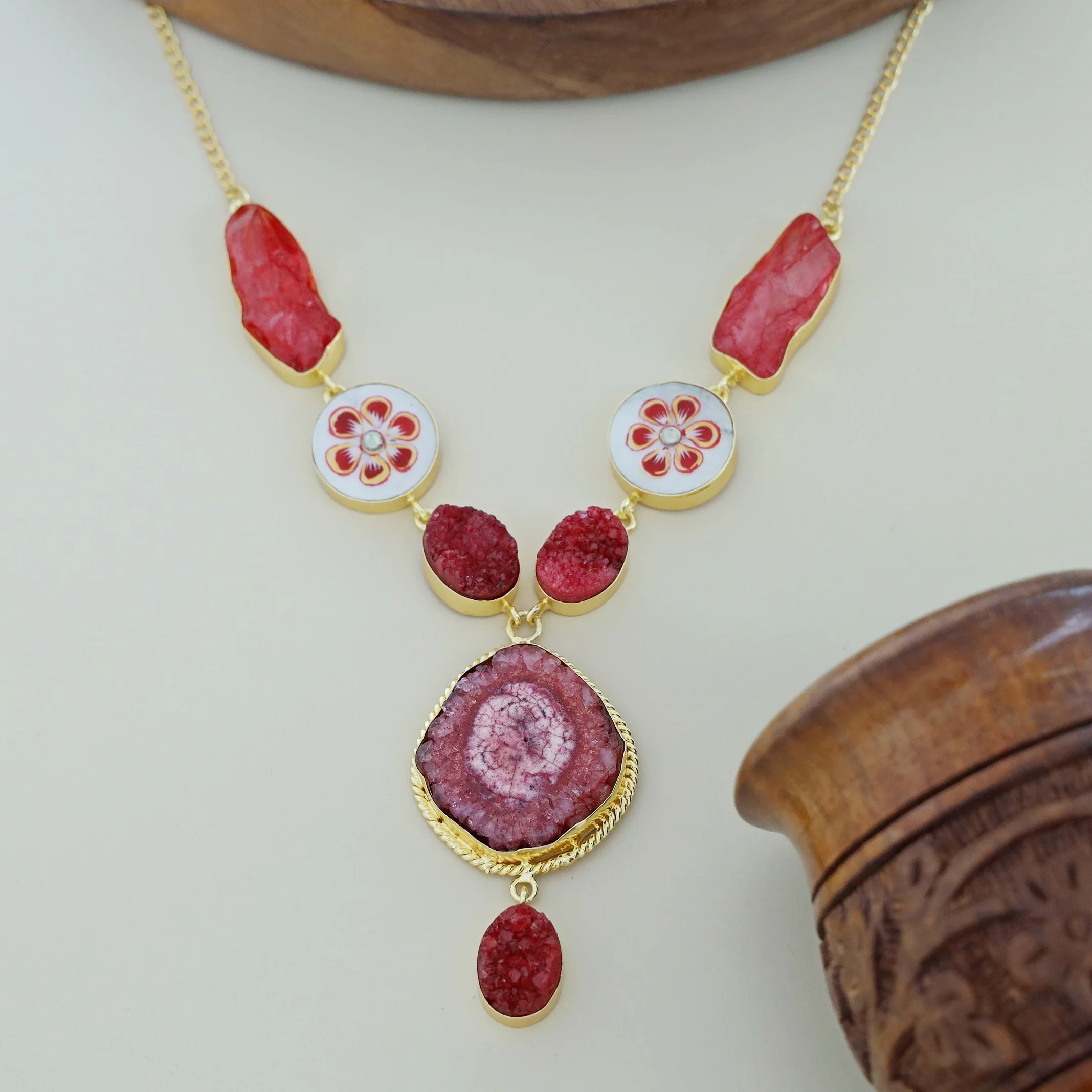 Alara Hand Painted Agate + Druzy + Dyed Stone Neckpiece - Image 7