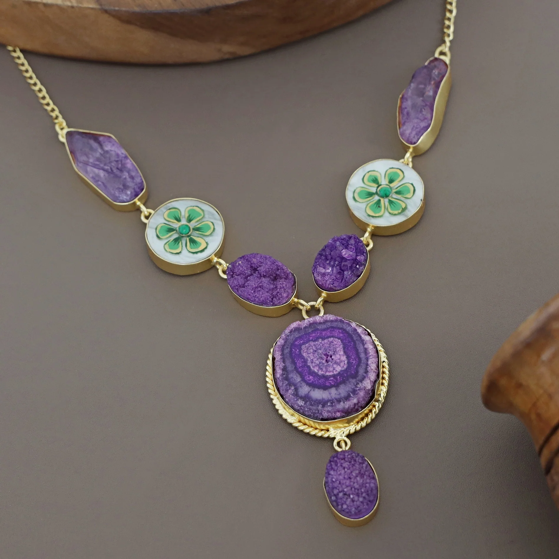 Alara Hand Painted Agate + Druzy + Dyed Stone Neckpiece - Image 8