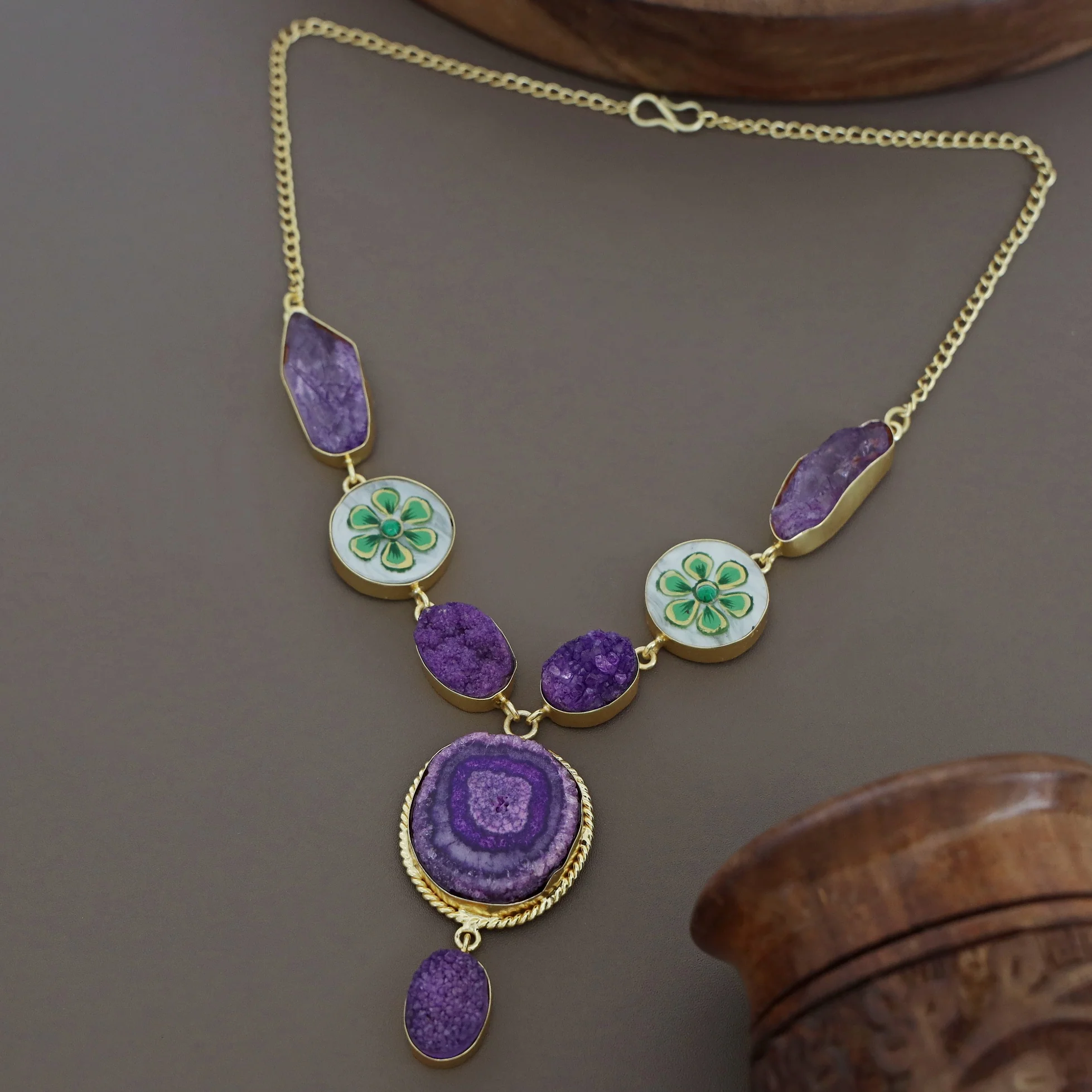 Alara Hand Painted Agate + Druzy + Dyed Stone Neckpiece - Image 9