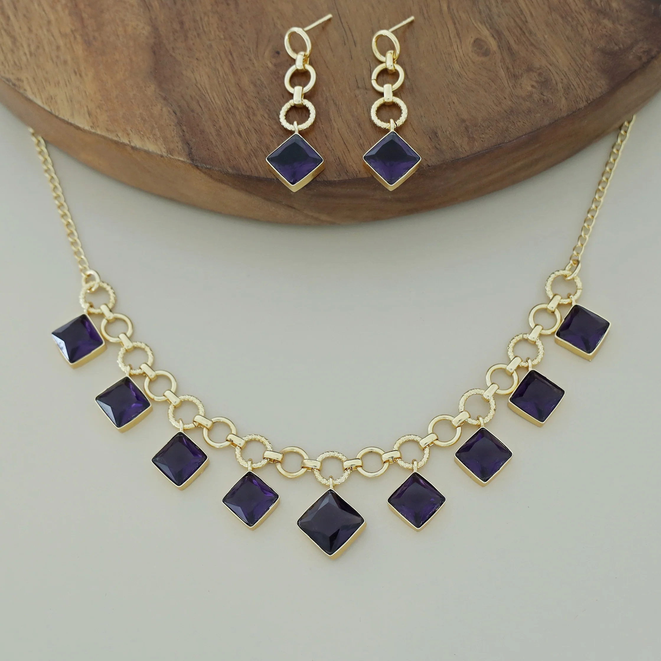 Alasca Golden Circle And Diamond Glossy Neckpiece With Earring - Image 5