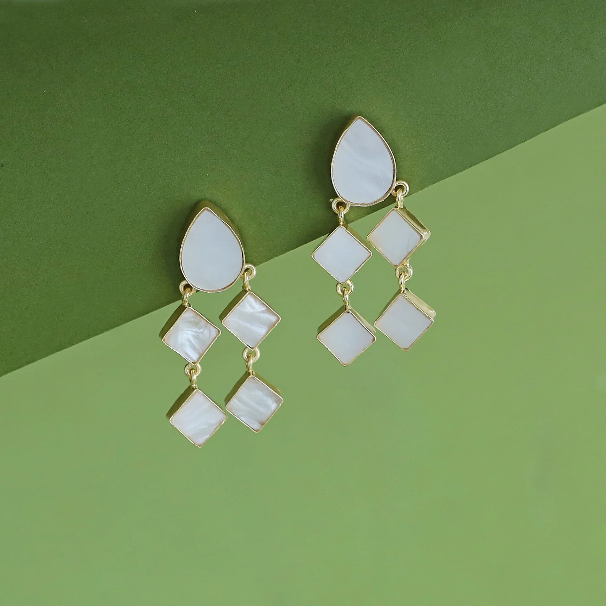 Alaya Drop MOP + Glossy Diamond Earring - Image 10