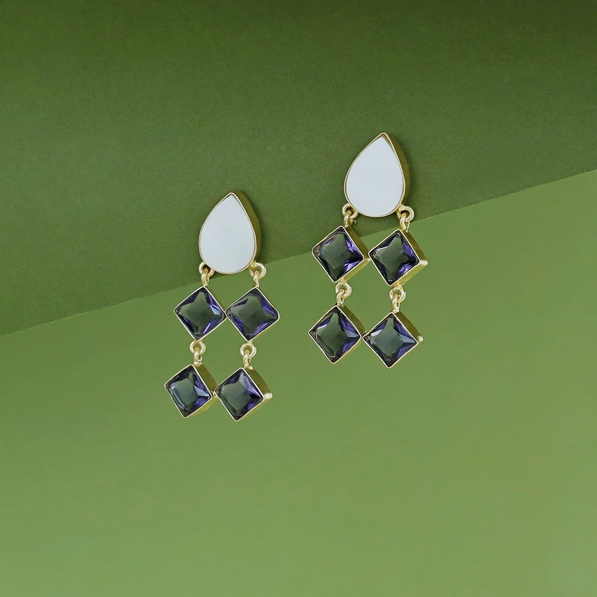 Alaya Drop MOP + Glossy Diamond Earring - Image 4