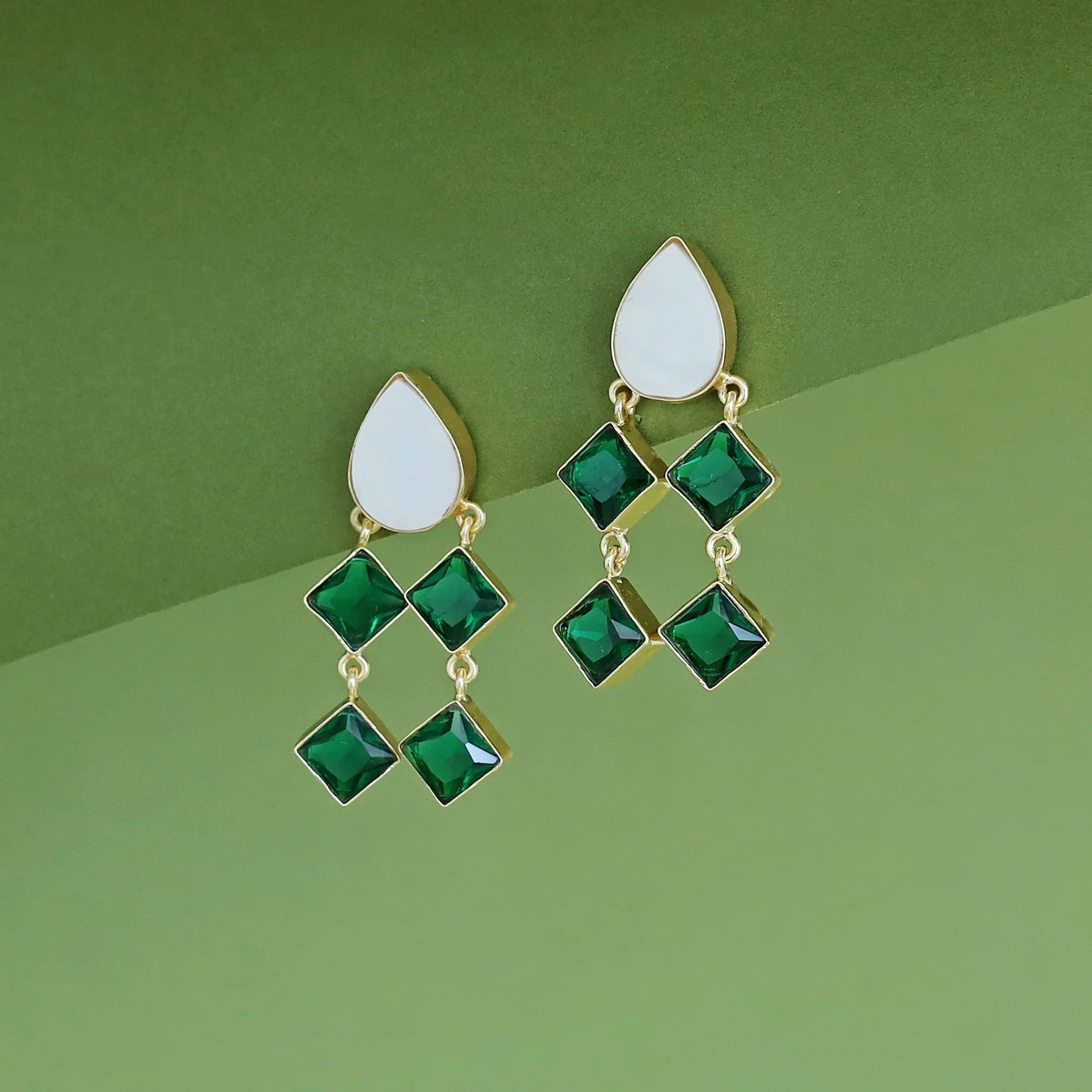 Alaya Drop MOP + Glossy Diamond Earring - Image 6