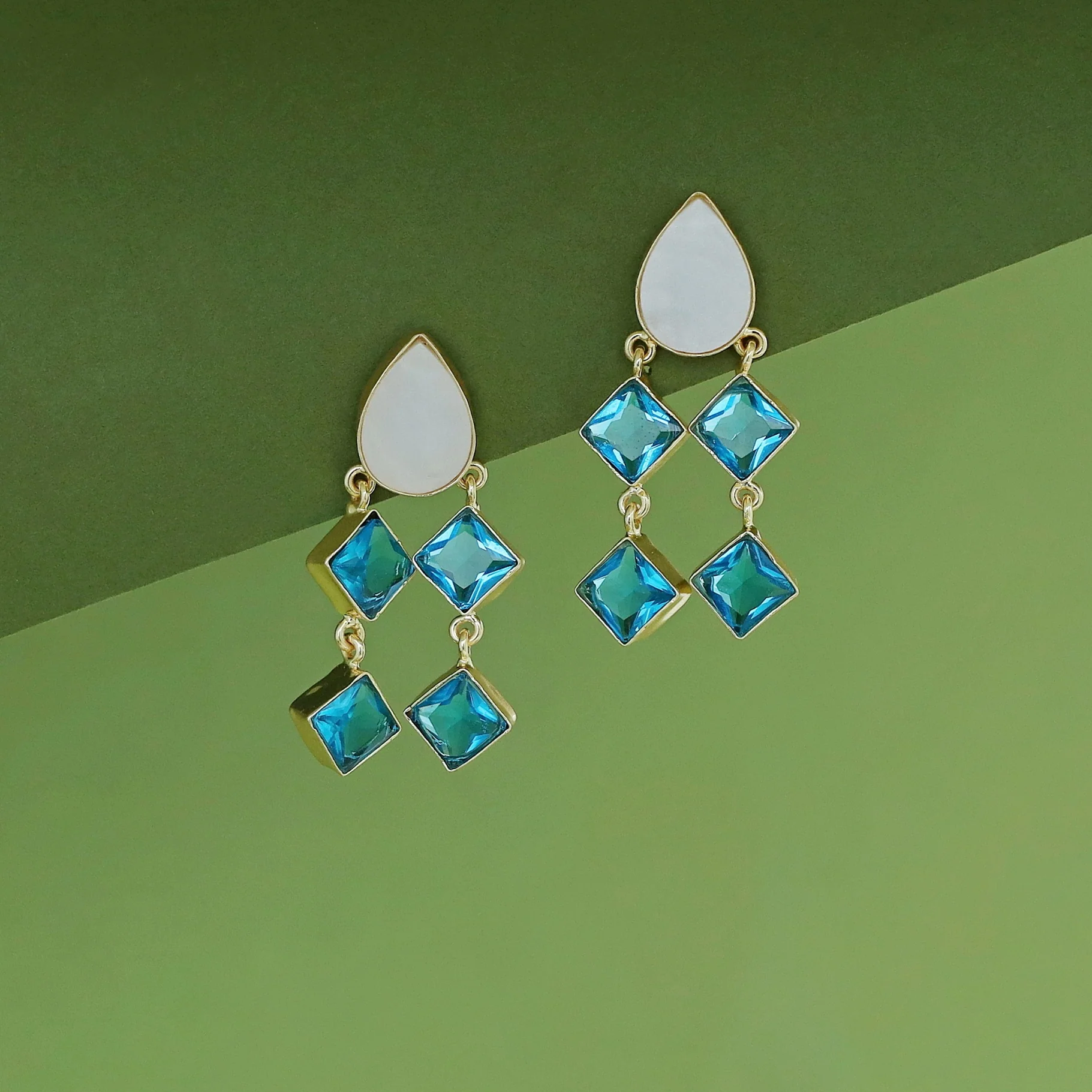 Alaya Drop MOP + Glossy Diamond Earring - Image 7