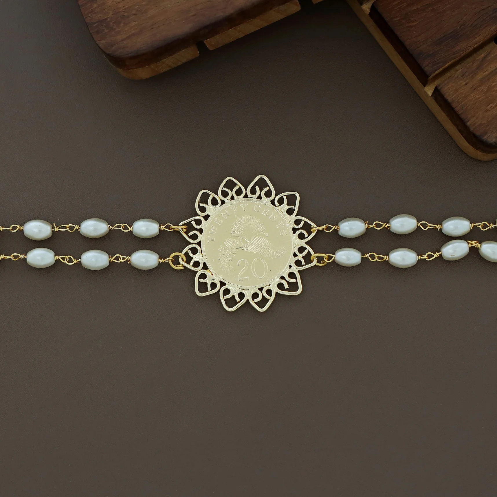 Two Layer Pearl Flower Coin Choker With Earring - Image 3
