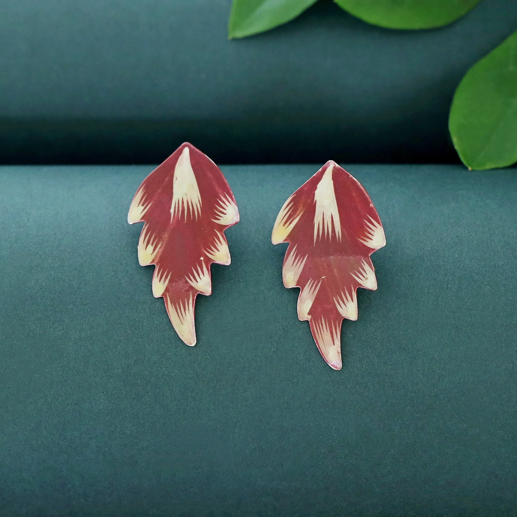 Alena Hand Painted Leafy Earring - Image 3