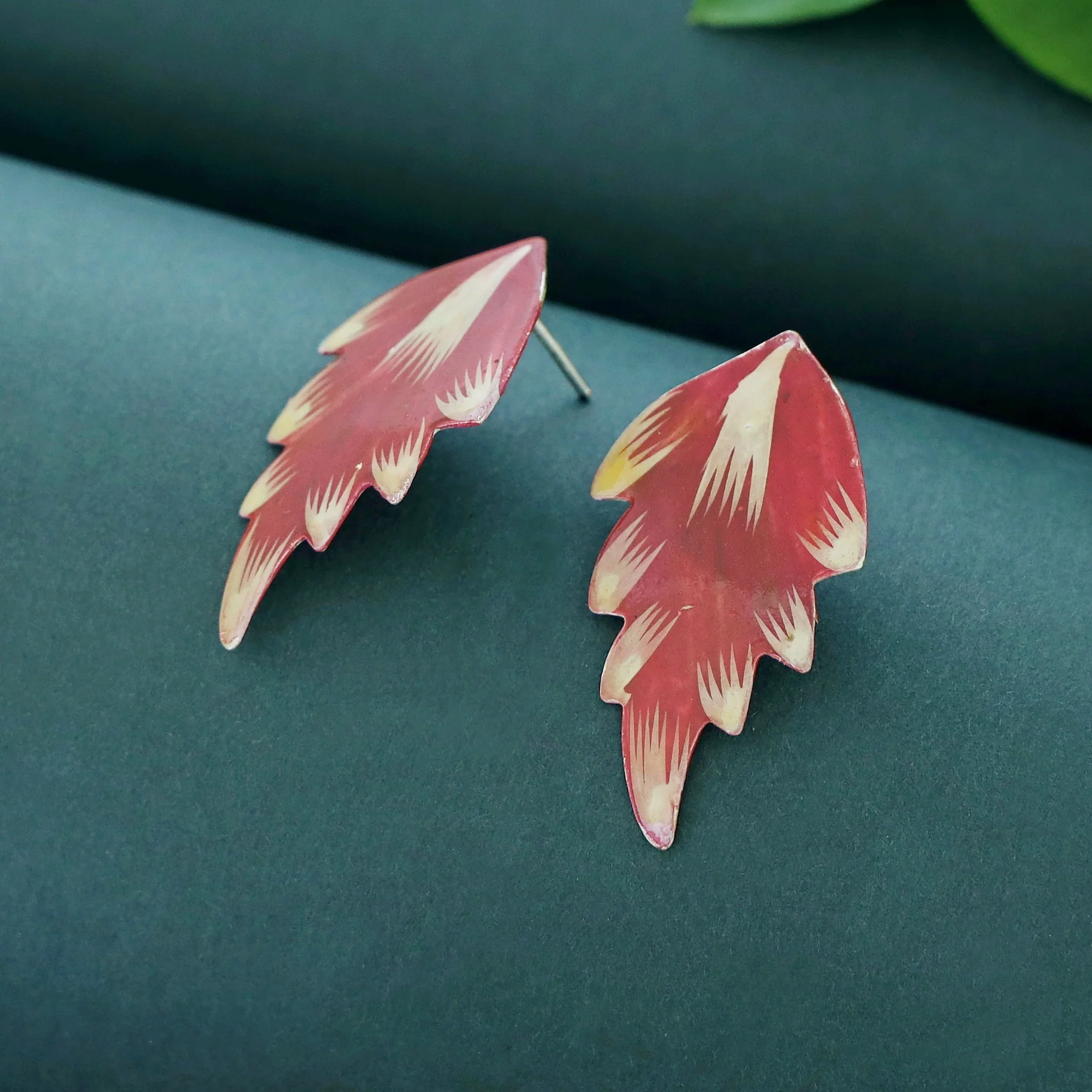 Alena Hand Painted Leafy Earring - Image 4
