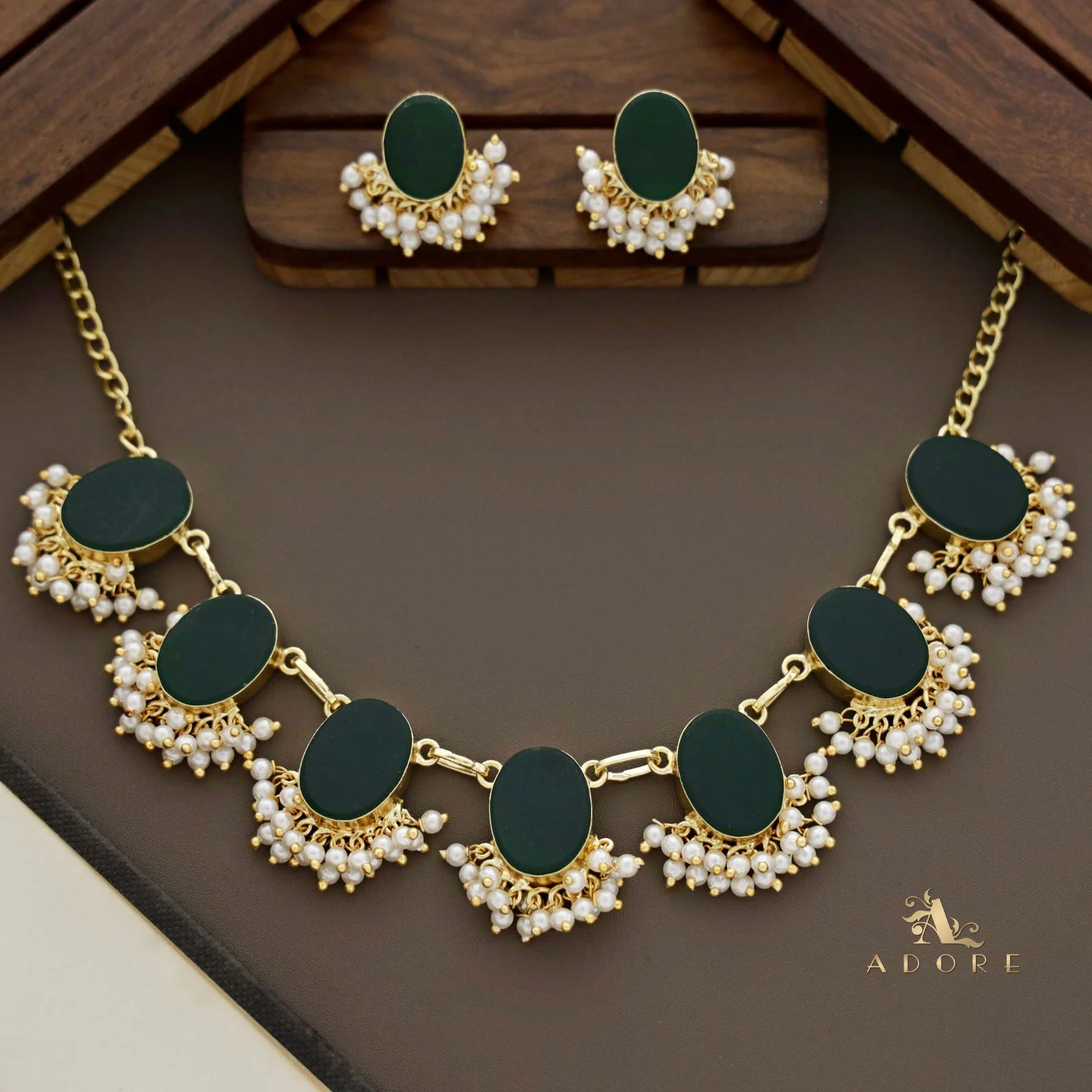 Alessandra Raw Stone Oval Pearl Short Neckpiece With Earring - Image 12