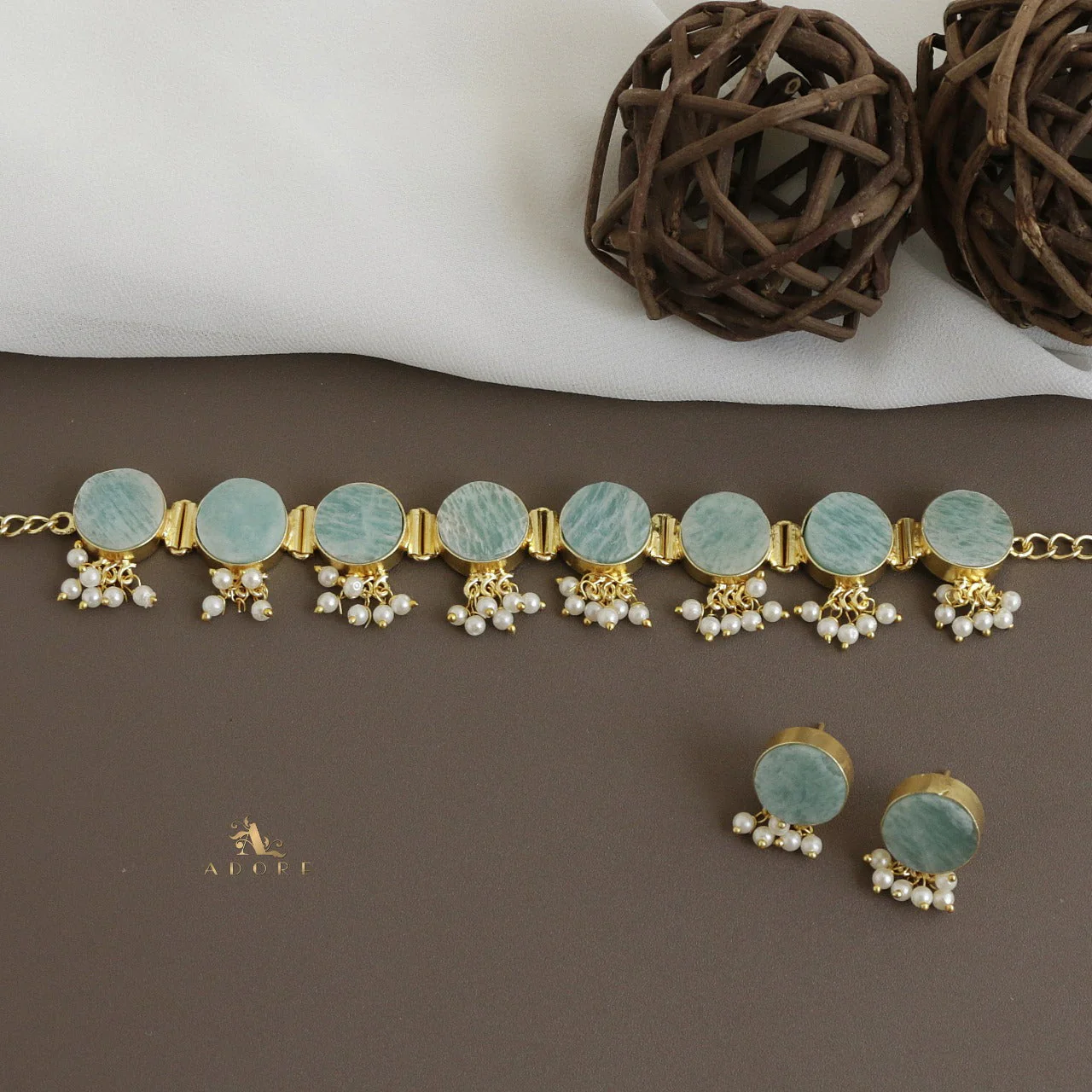 Alessandra Raw Stone Pearl Choker With Stud - Image 7