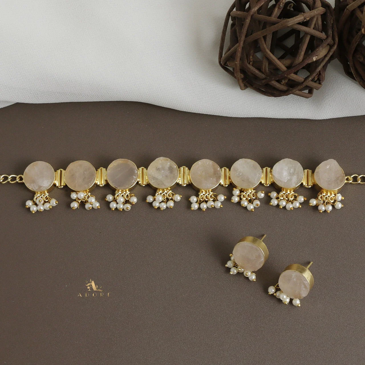 Alessandra Raw Stone Pearl Choker With Stud - Image 8