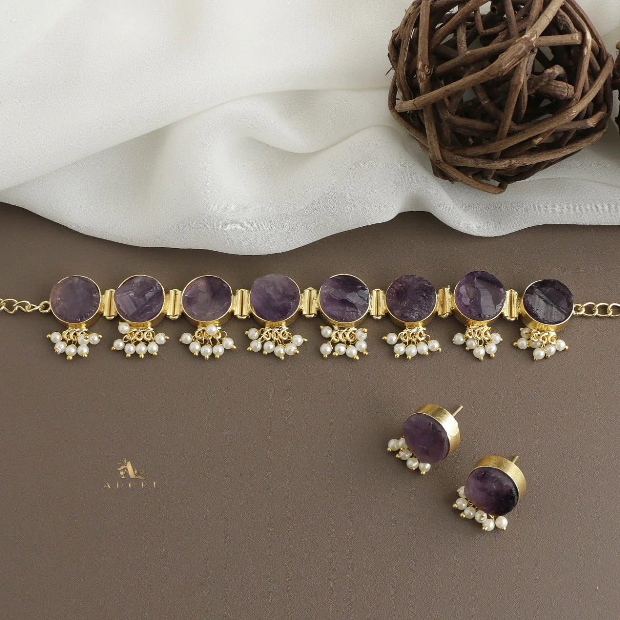 Alessandra Raw Stone Pearl Choker With Stud - Image 9