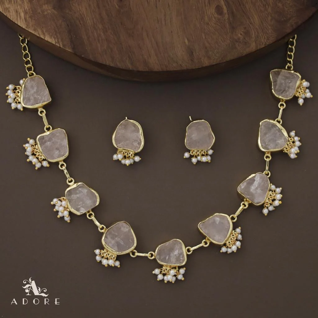 Alessandria Raw Stone Pearl Short Neckpiece With Earring - Image 11