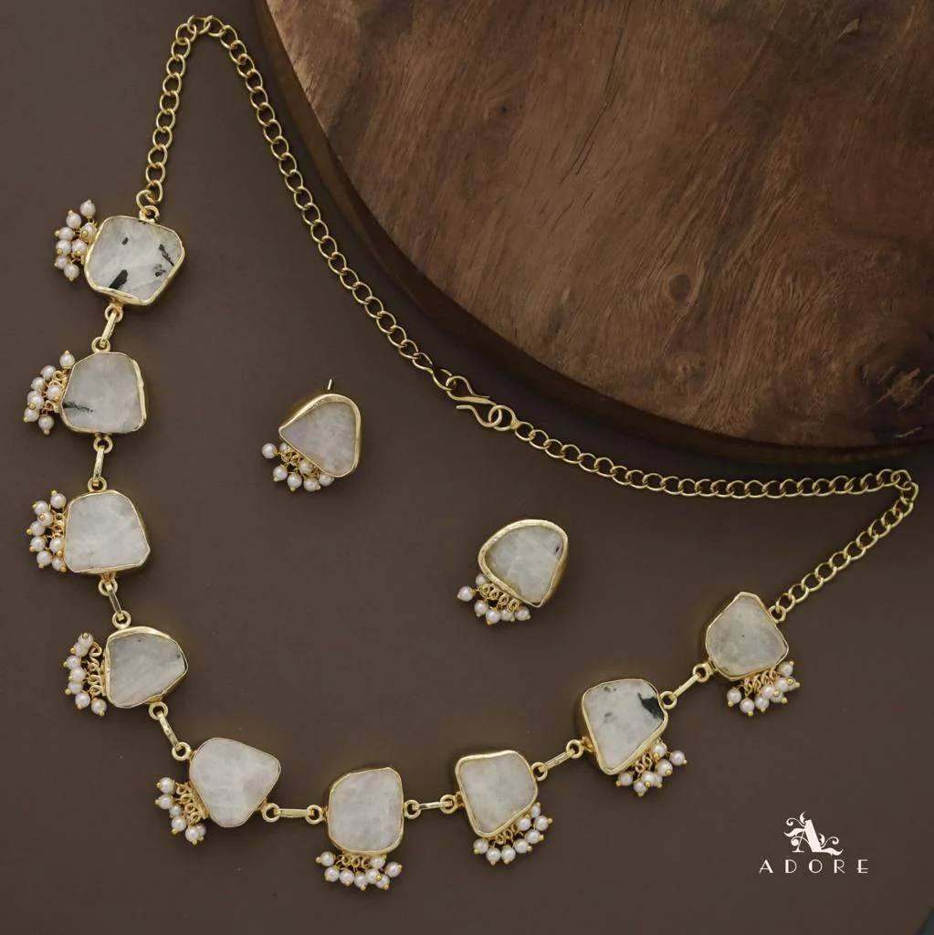 Alessandria Raw Stone Pearl Short Neckpiece With Earring - Image 19