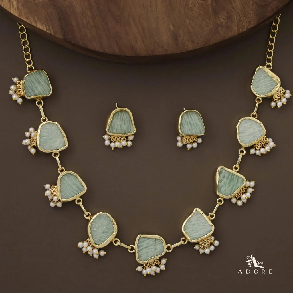 Alessandria Raw Stone Pearl Short Neckpiece With Earring - Image 20