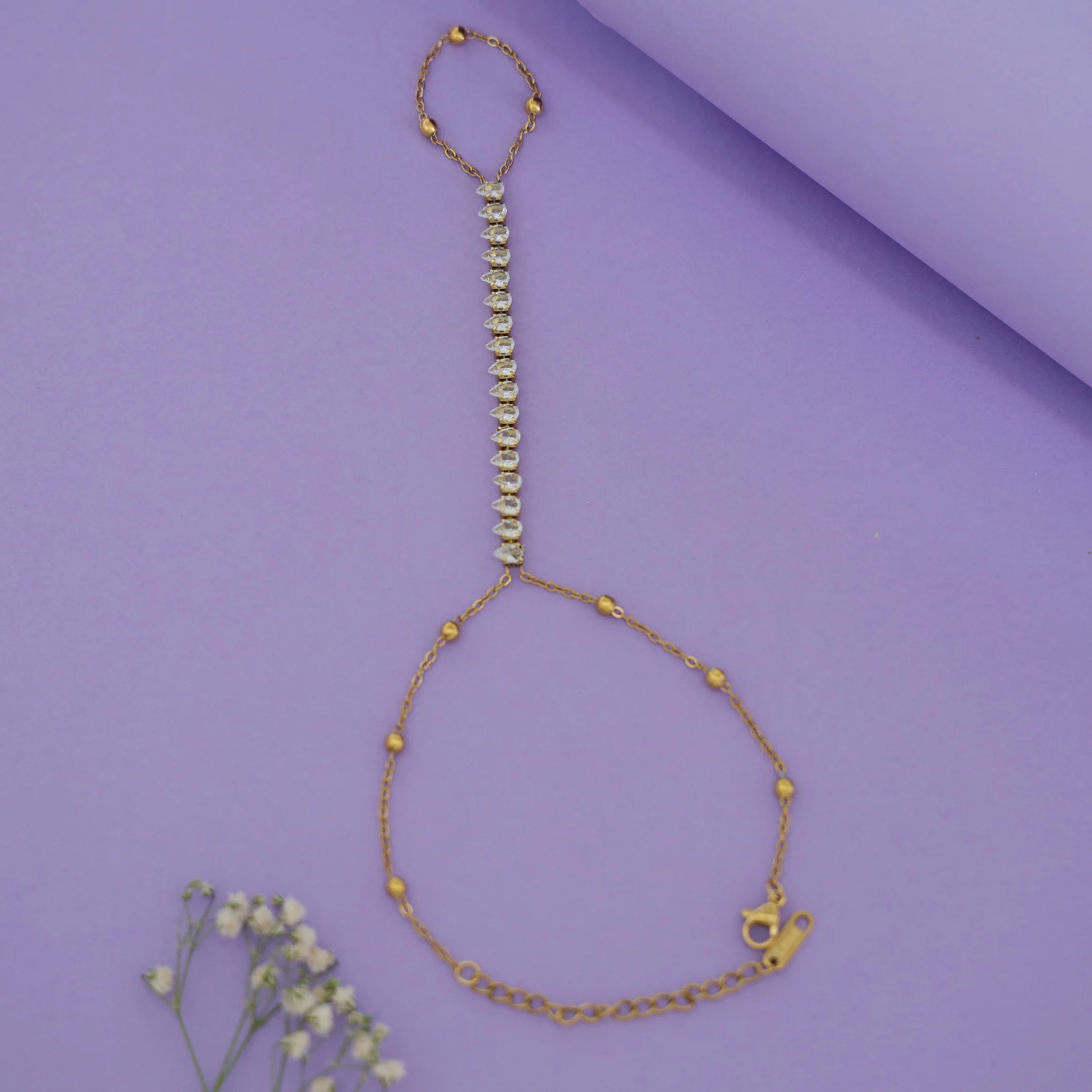 Alessia Golden Ball Drop Stone Hathphool - Image 2