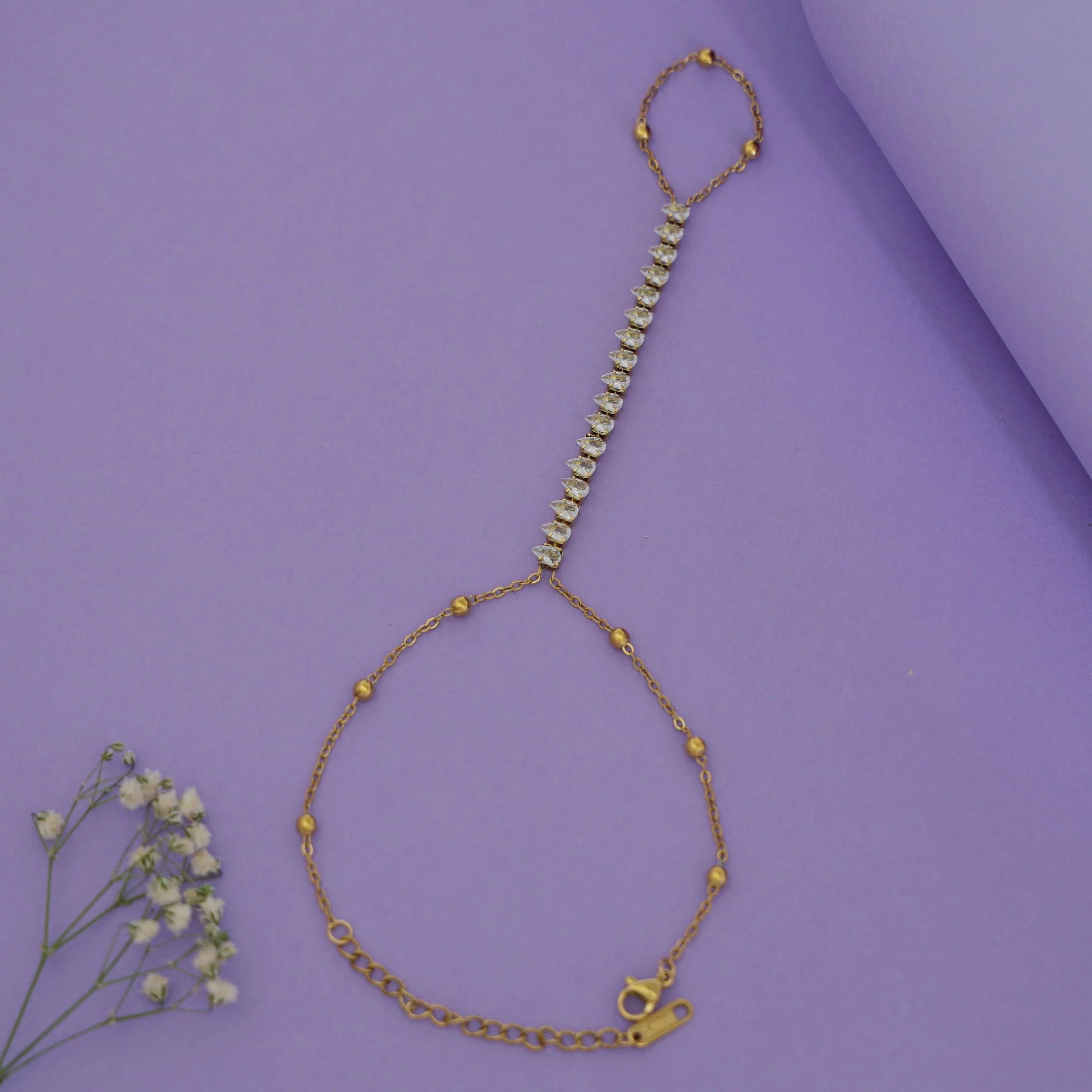 Alessia Golden Ball Drop Stone Hathphool - Image 3