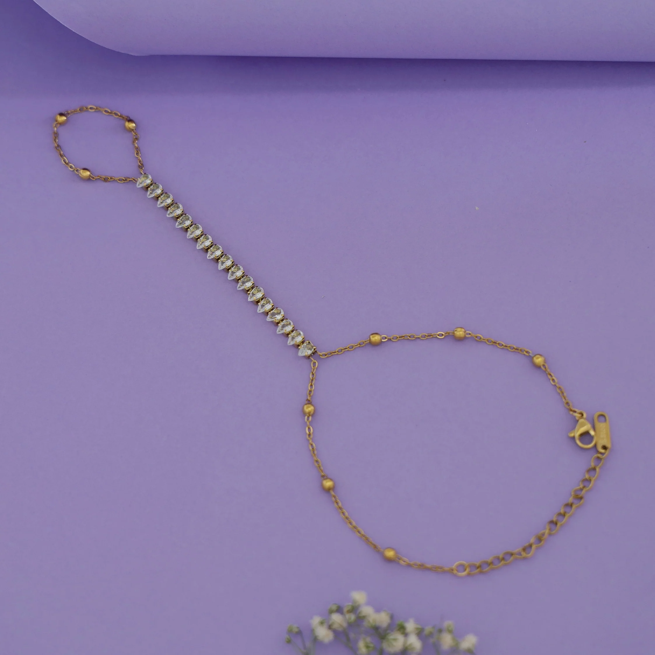 Alessia Golden Ball Drop Stone Hathphool - Image 4
