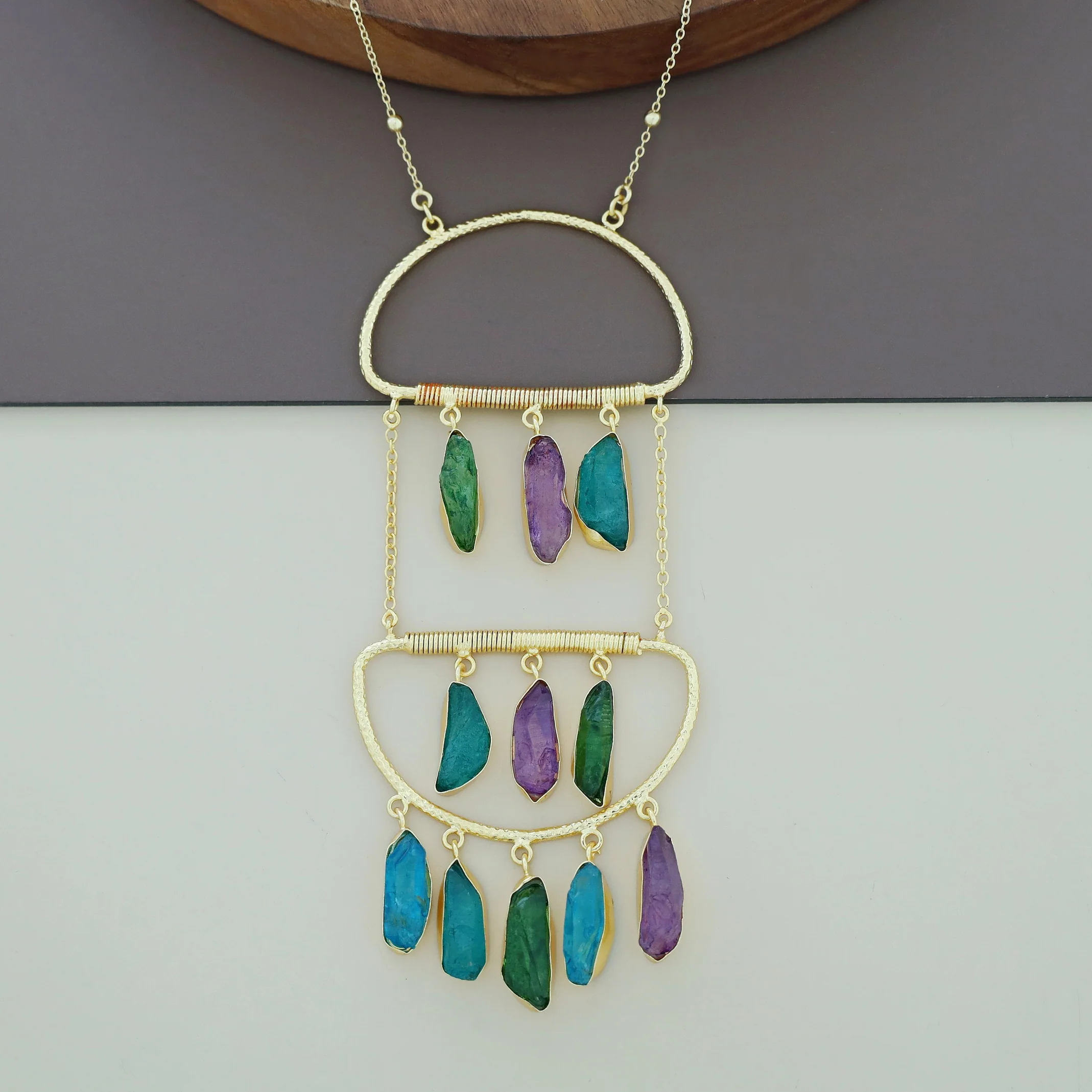 Alira Golden Hanging Dyed Stone Long Neckpiece - Image 10