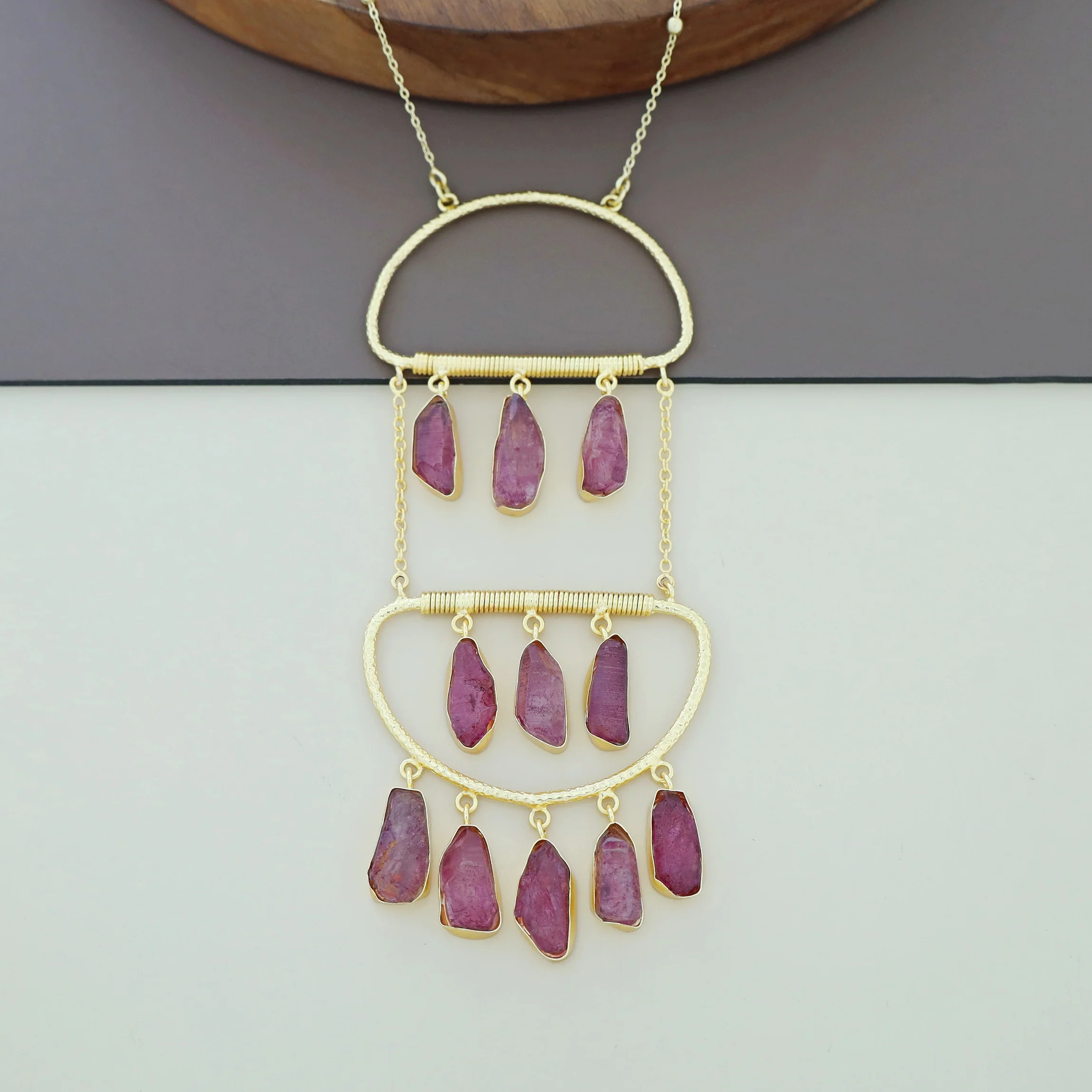 Alira Golden Hanging Dyed Stone Long Neckpiece - Image 11