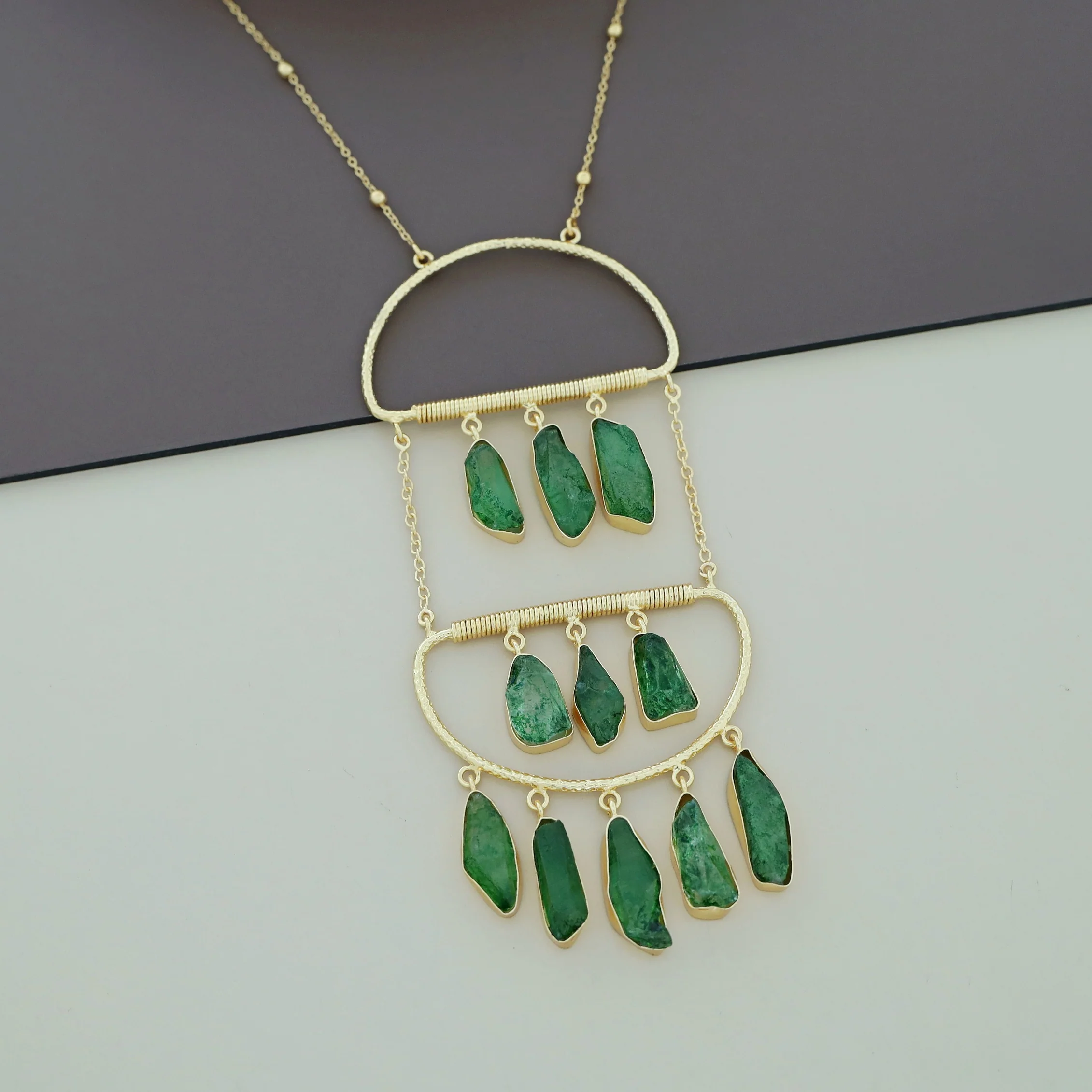 Alira Golden Hanging Dyed Stone Long Neckpiece - Image 12