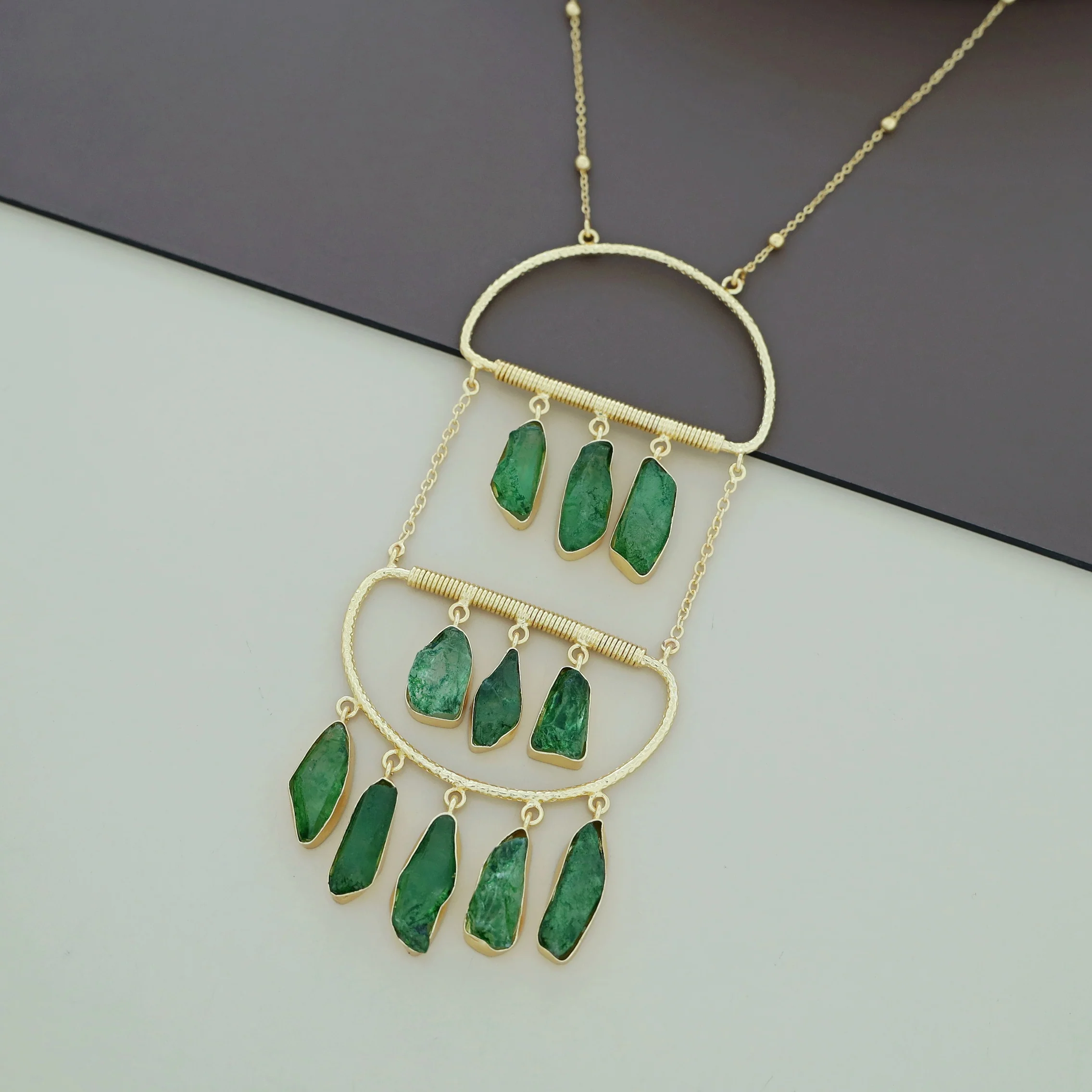 Alira Golden Hanging Dyed Stone Long Neckpiece - Image 13