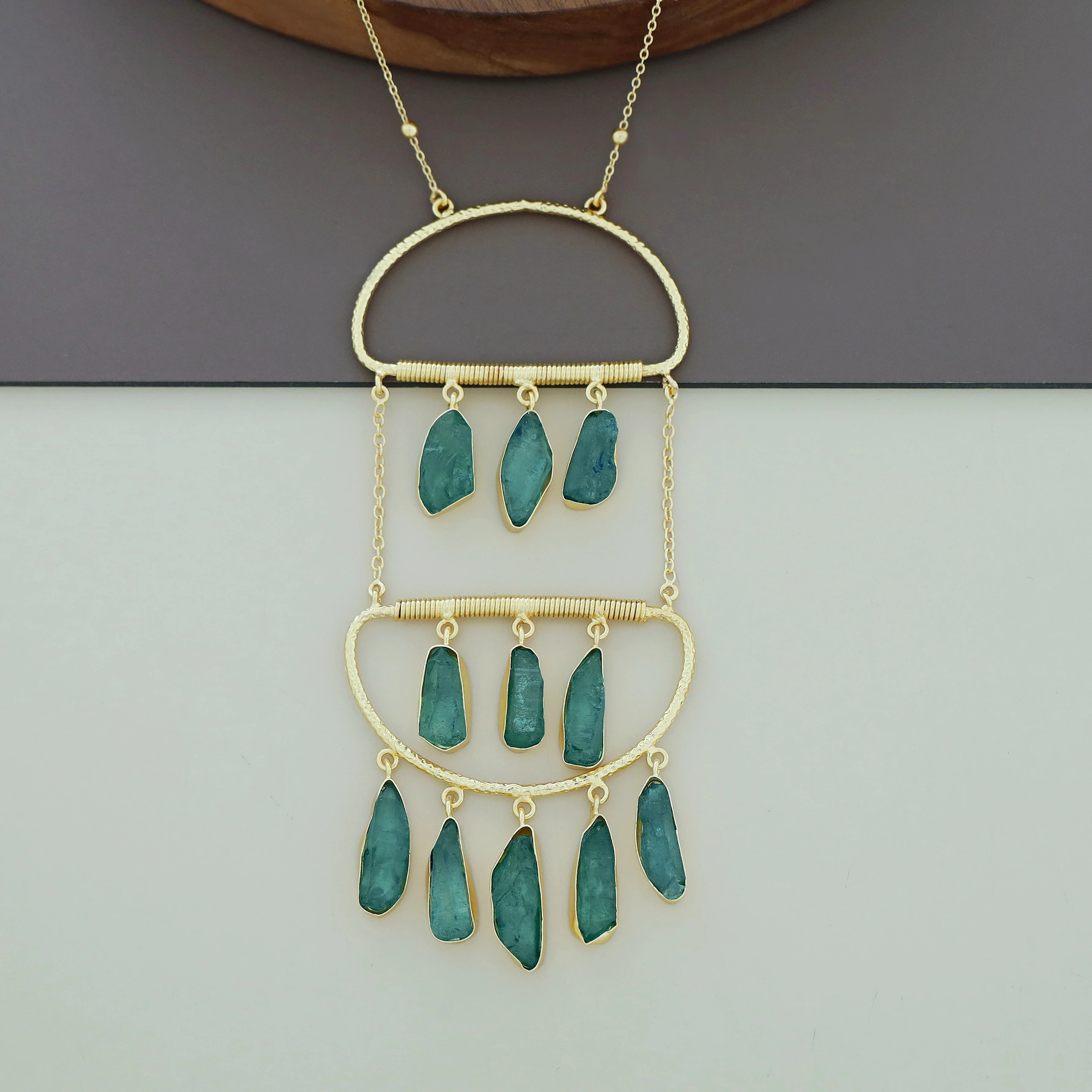 Alira Golden Hanging Dyed Stone Long Neckpiece - Image 14