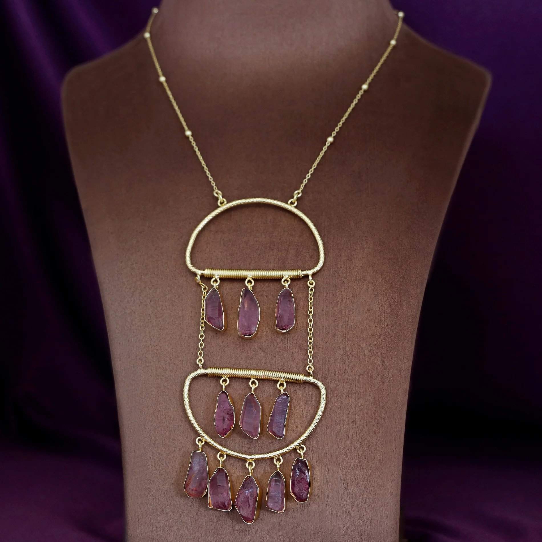 Alira Golden Hanging Dyed Stone Long Neckpiece - Image 2