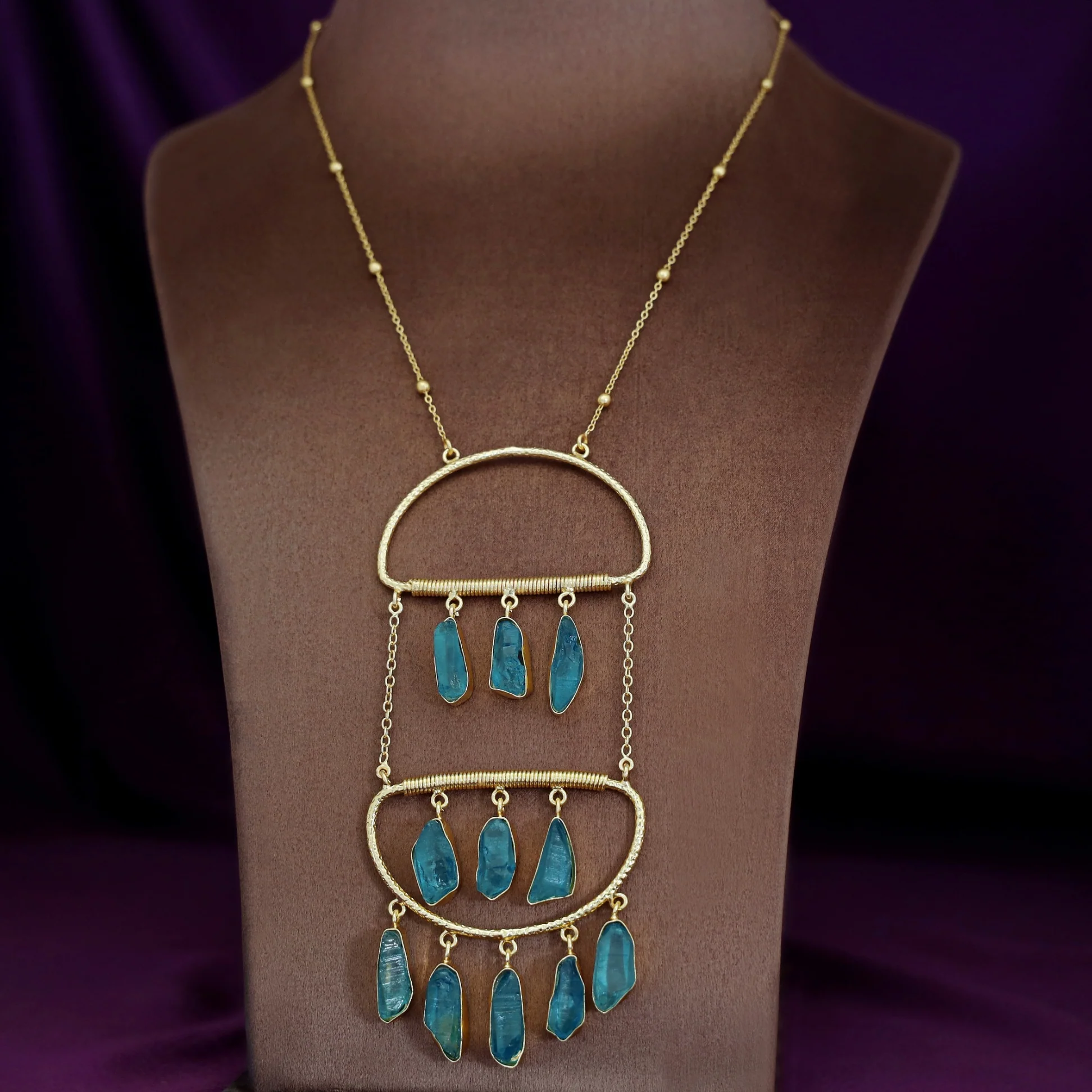 Alira Golden Hanging Dyed Stone Long Neckpiece - Image 3